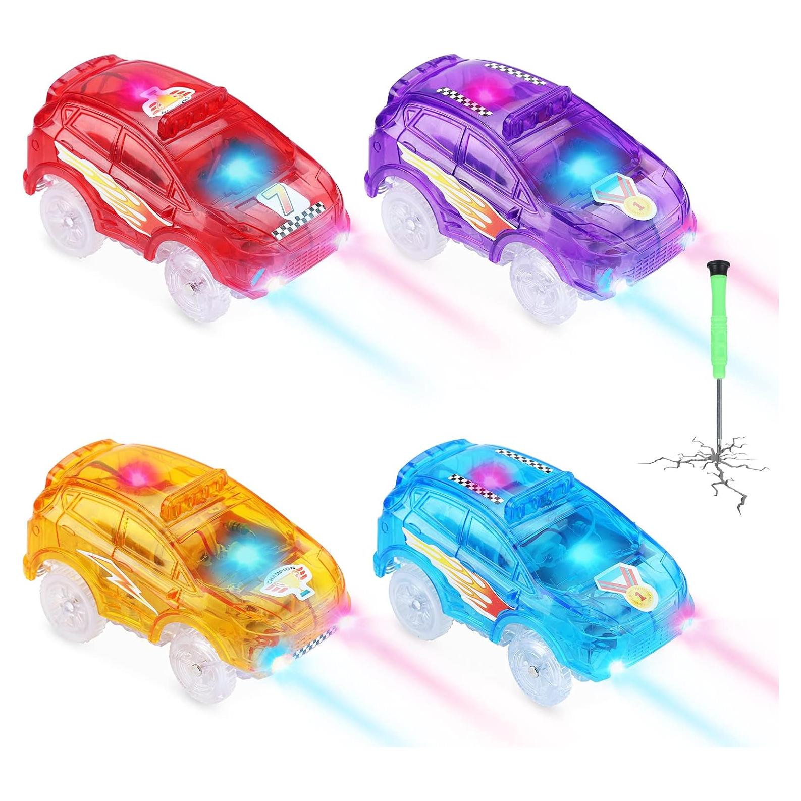 Coches de Pista de Carreras Save Unicorn con Luces LED - Paquete de 4