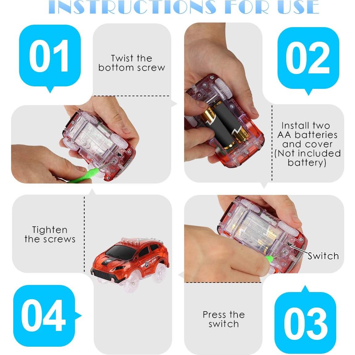 Coches de Pista de Carreras Save Unicorn con Luces LED - Paquete de 4