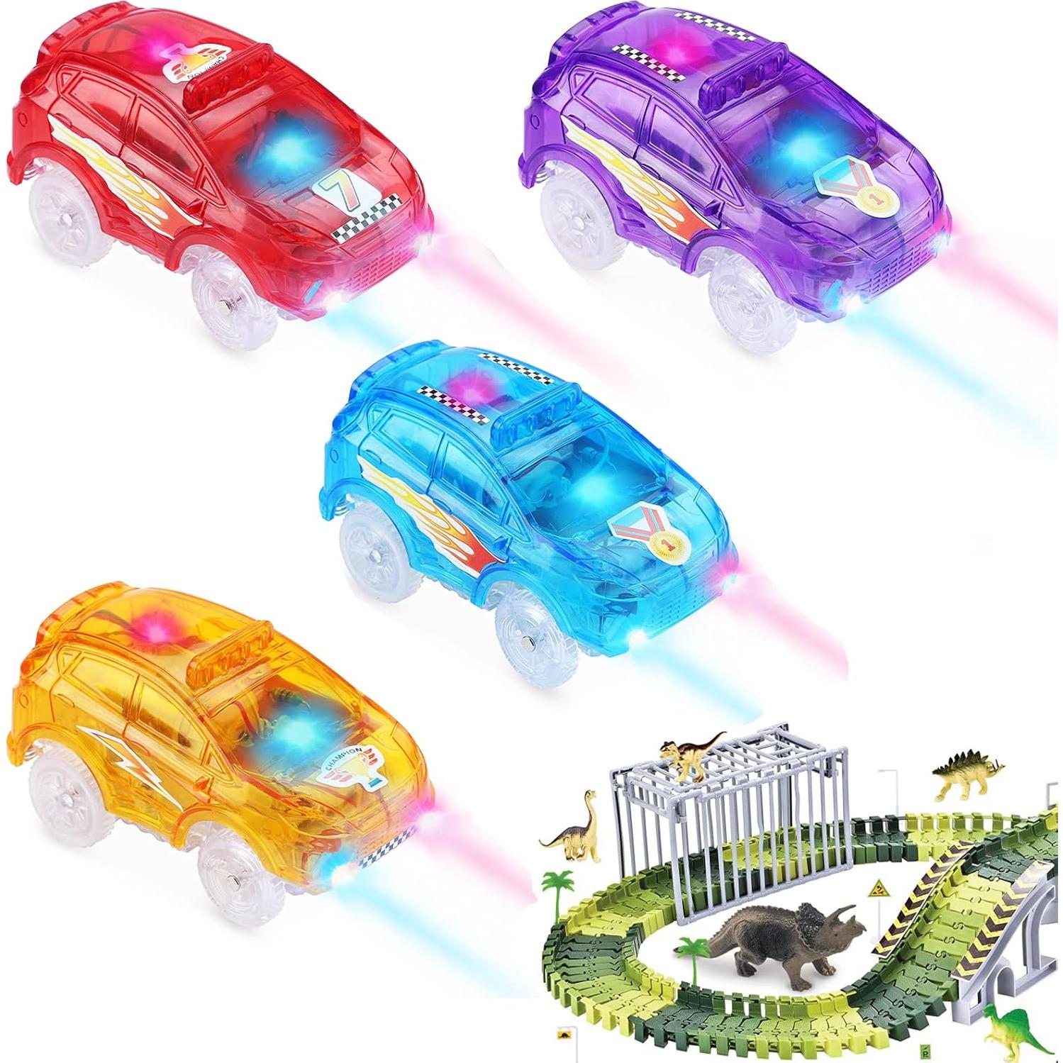 Coches de Pista de Carreras Save Unicorn con Luces LED - Paquete de 4