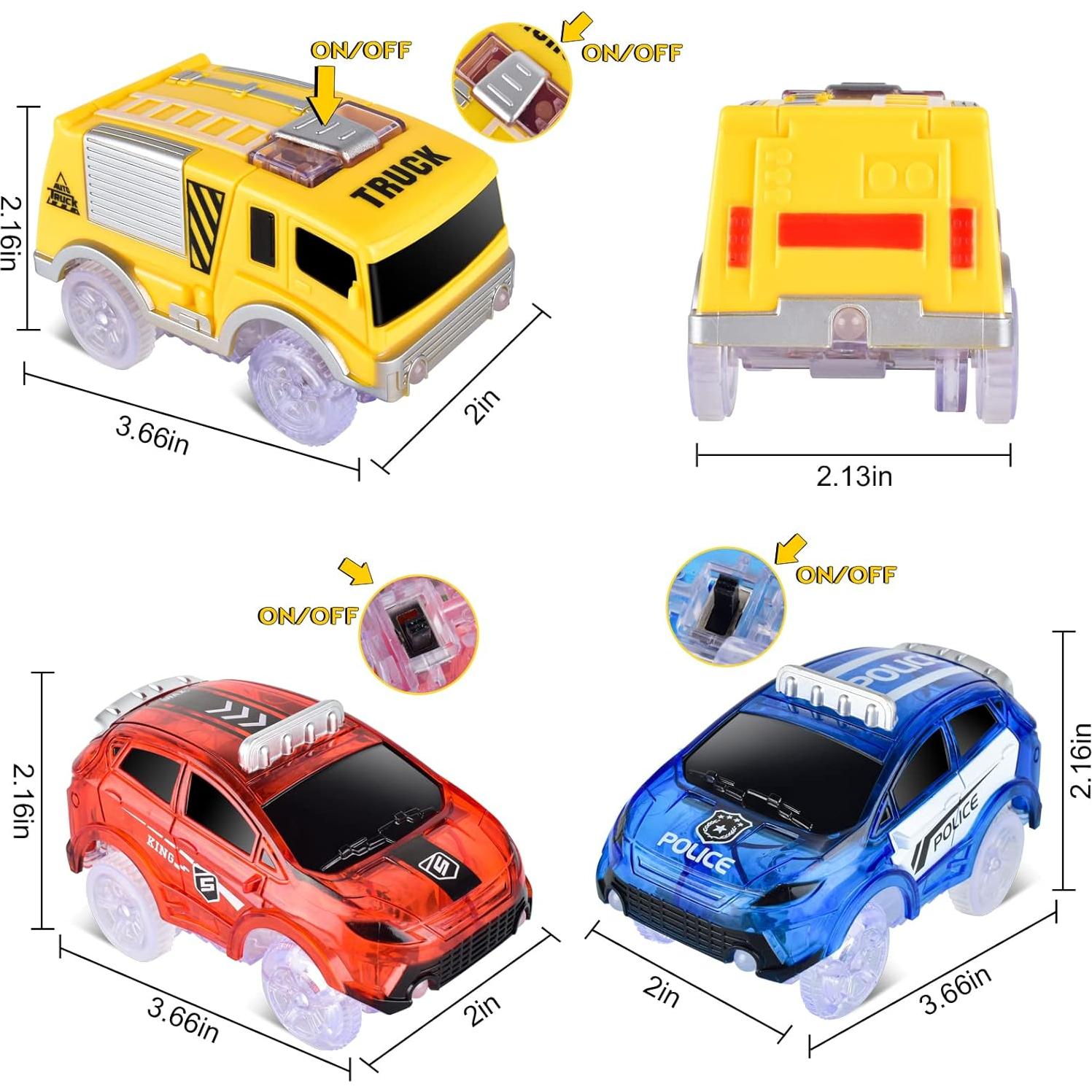 Coches de Pista Iluminados INLAIER - 3 Paquetes con 5 Luces LED