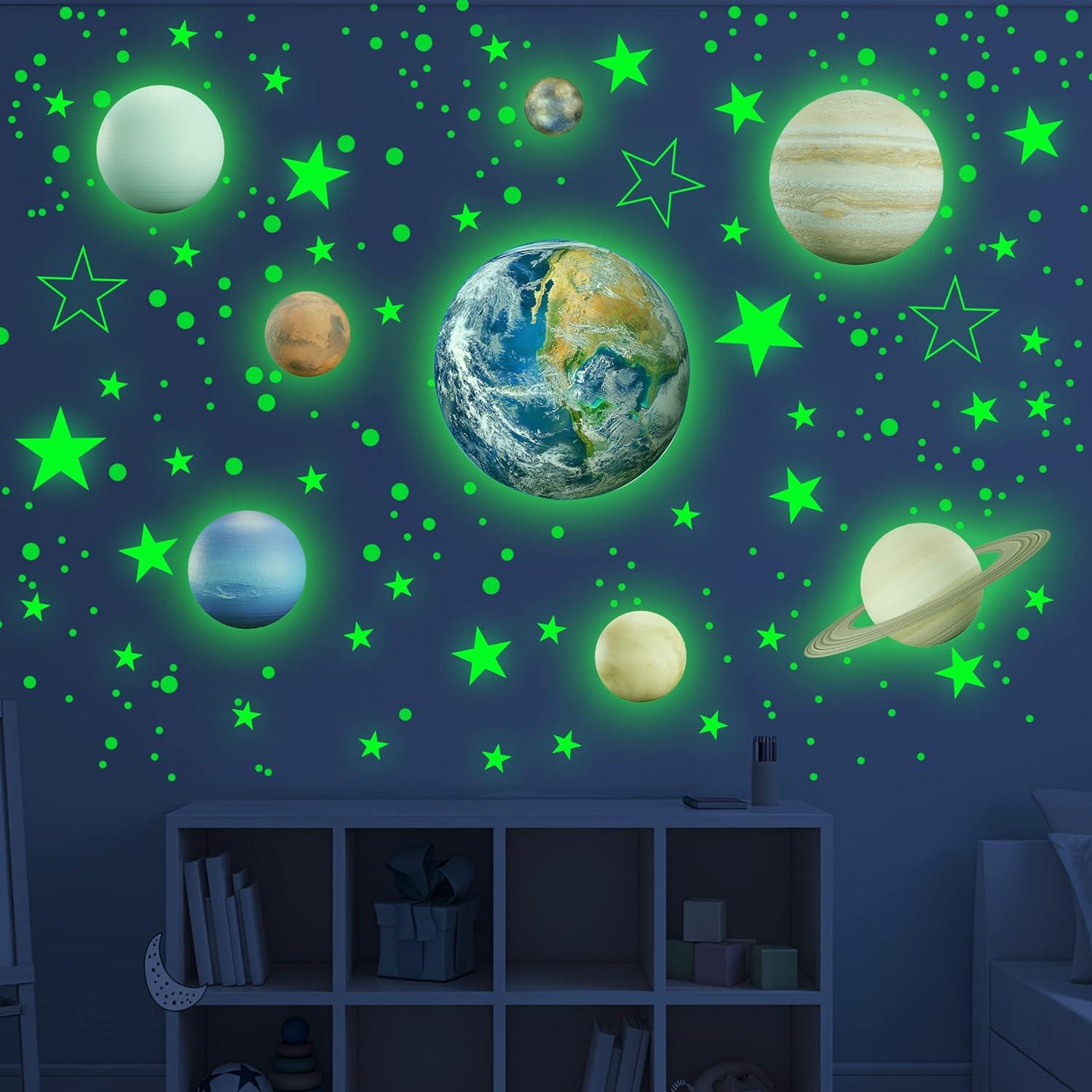Calcomanías de Estrellas y Planetas Robmoda Verde 128 Piezas