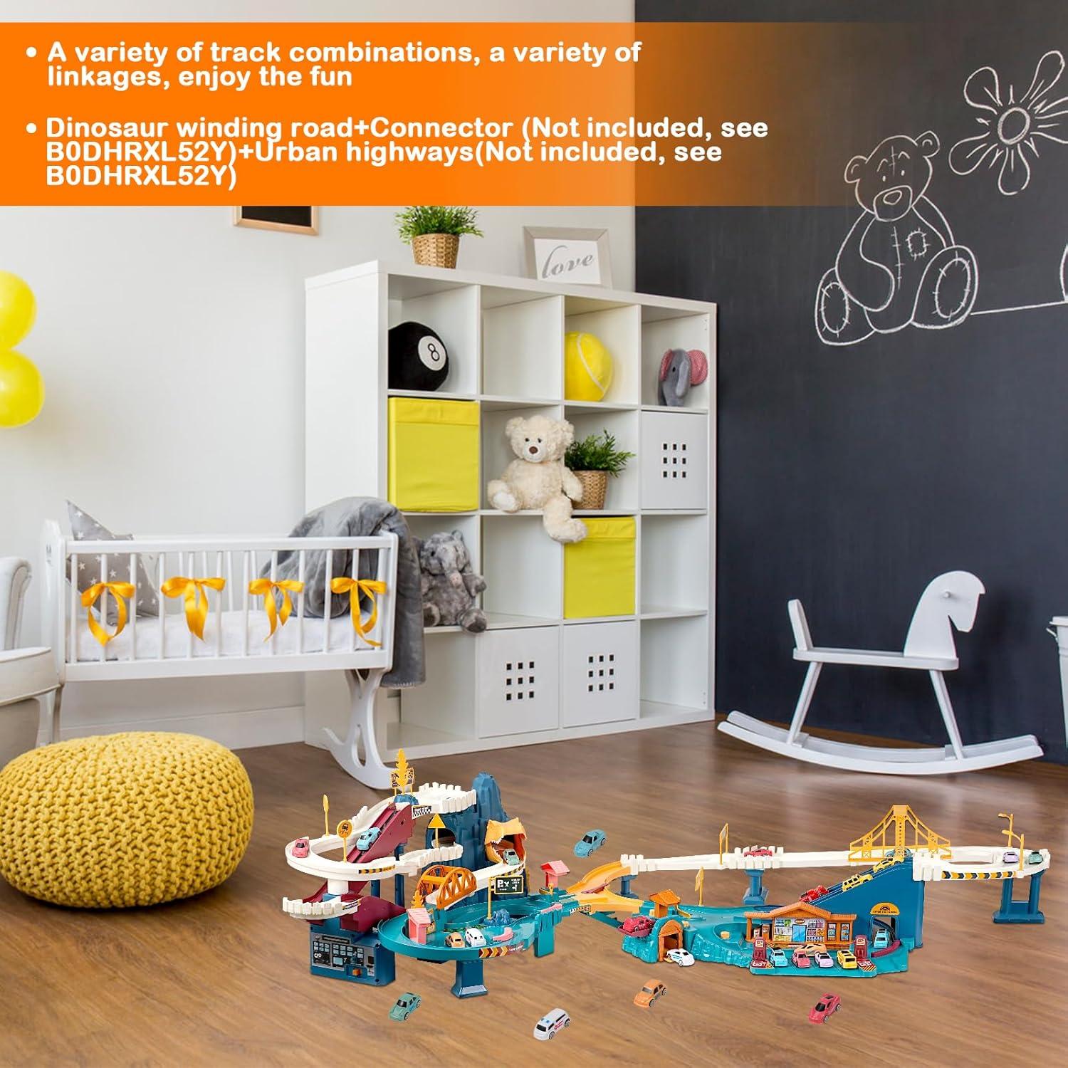 Pista de coches de juguete MAKUQI con 12 mini coches y dinosaurio