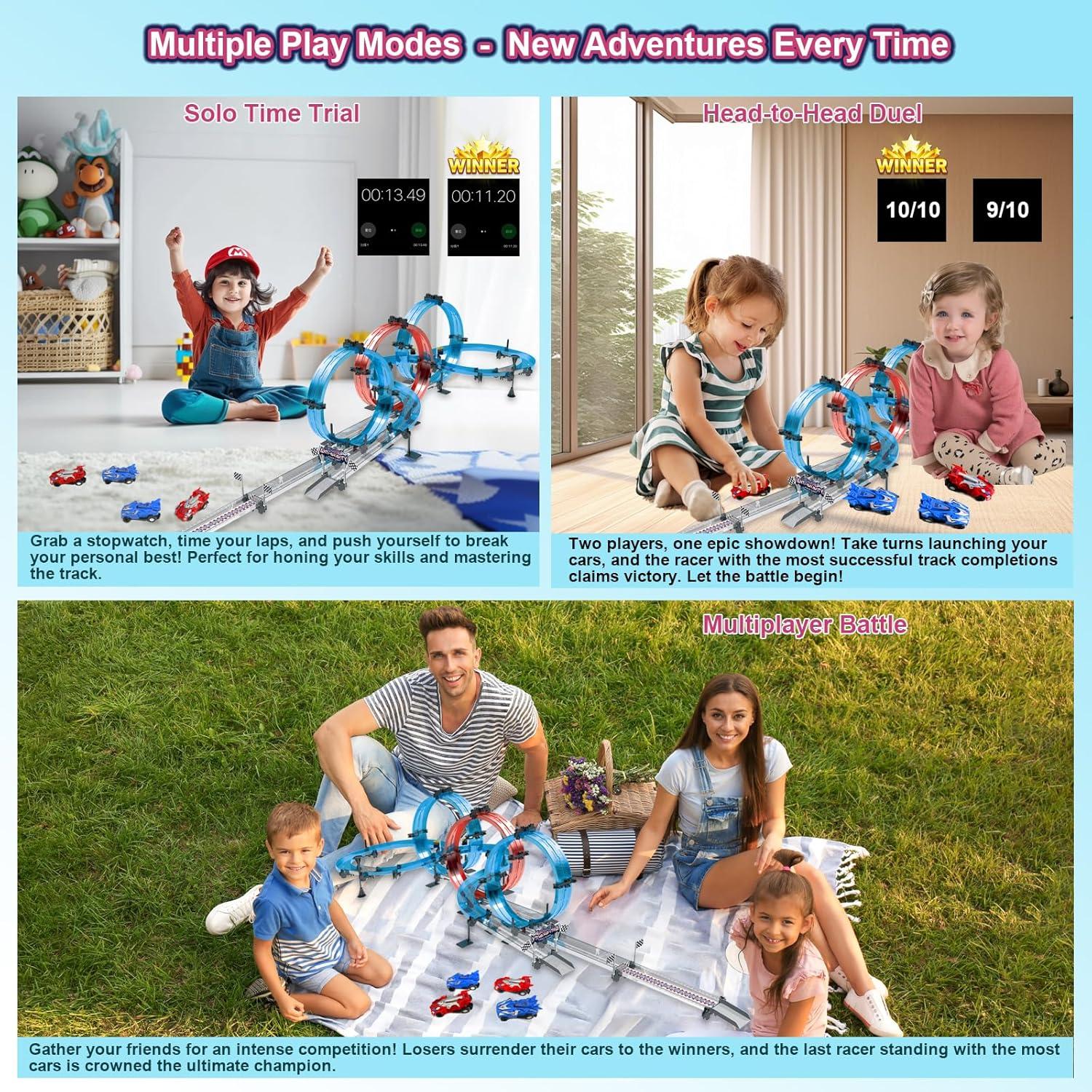 Juego de Pista de Carreras BUBUQE con 4 Coches Control Remoto