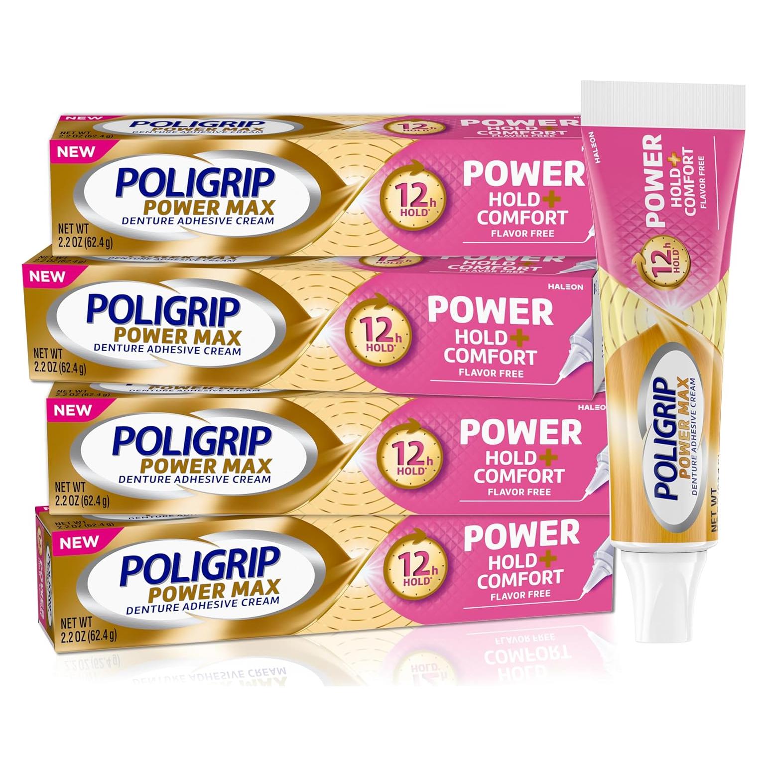 Poligrip Crema Adhesiva para Dentaduras 4x62.37g Sujeción 12h