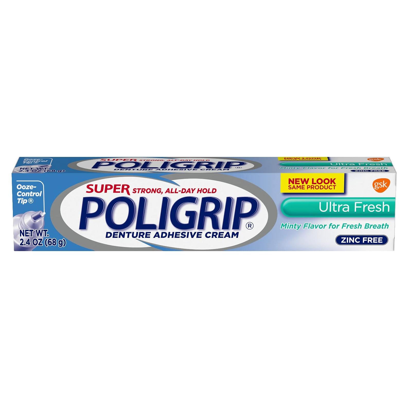 Crema Adhesiva para Prótesis Dentales Super Poligrip Ultra Fresh 68g - Paquete de 3