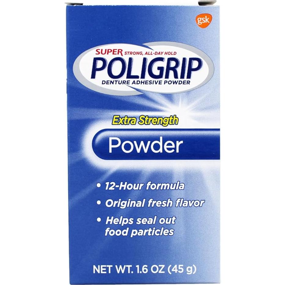 Polvo Adhesivo para Dentaduras Super Poligrip 45 g - Paquete de 4
