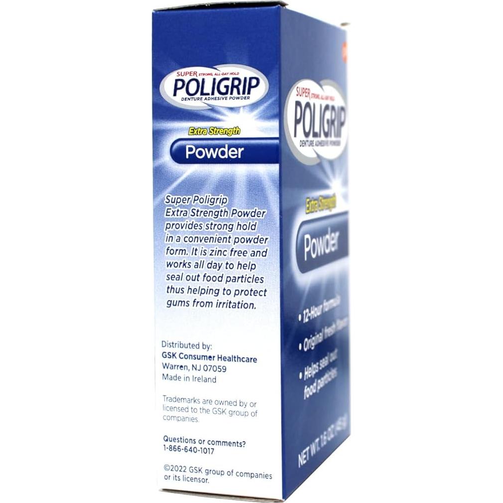 Polvo Adhesivo para Dentaduras Super Poligrip 45 g - Paquete de 4