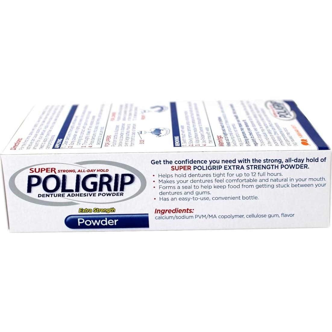 Polvo Adhesivo para Dentaduras Super Poligrip 45 g - Paquete de 4