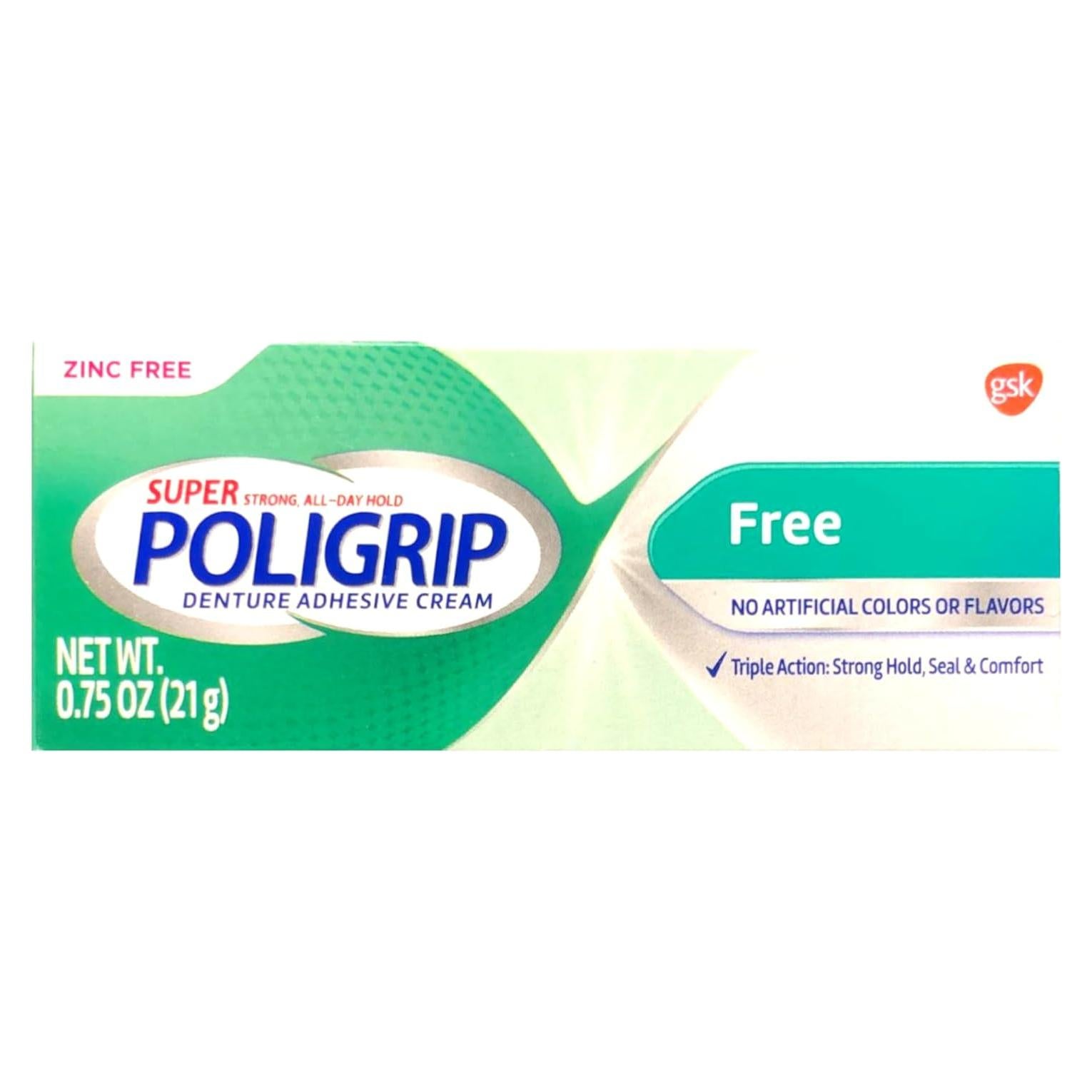 Crema Adhesiva para Dentaduras Poligrip - Paquete de 5 - Fuerte, Libre de Zinc