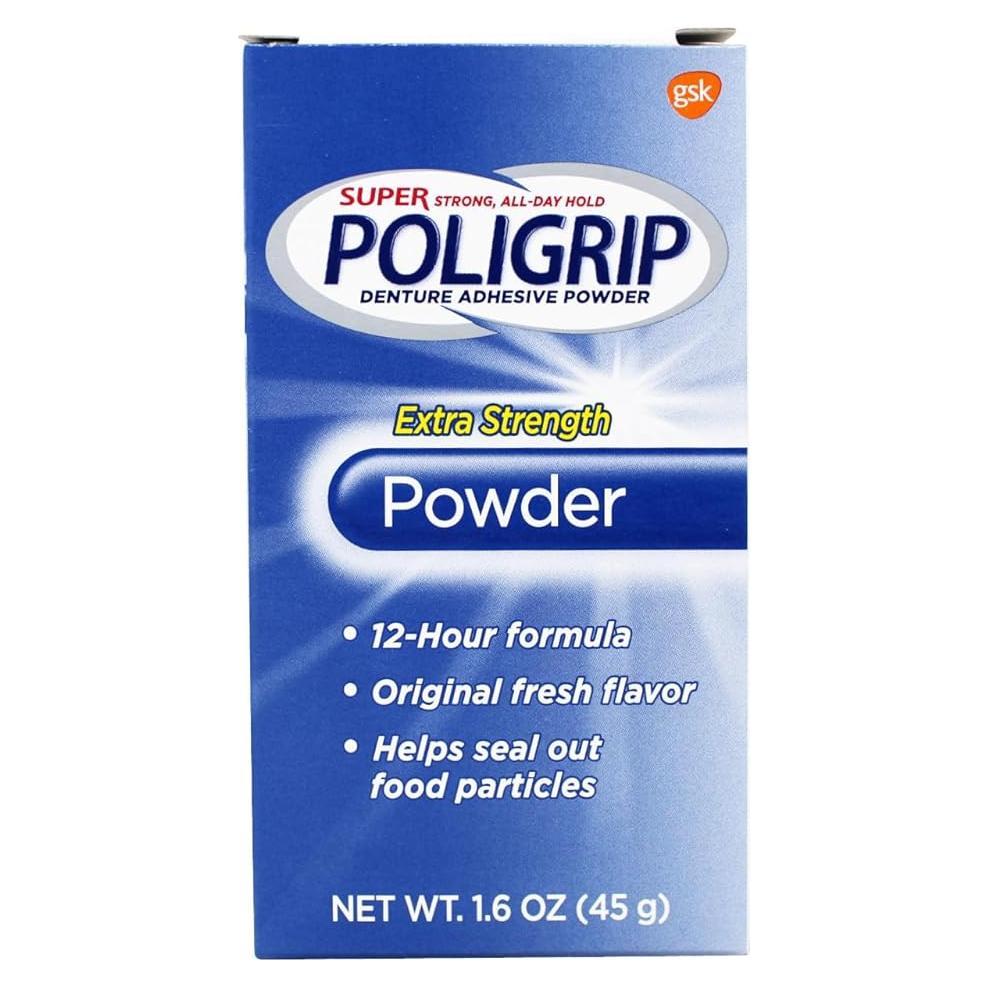 Adhesivo para Dentaduras Polvo Extra Fuerte Super Poligrip 81g