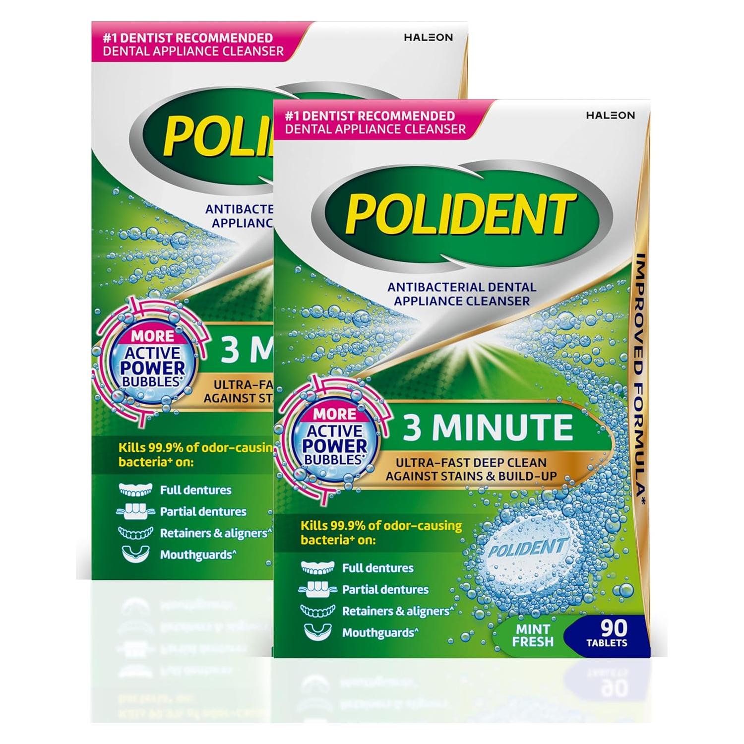 Polident 3 Minutos Tabletas Limpiadoras Antibacterianas 90 Unidades