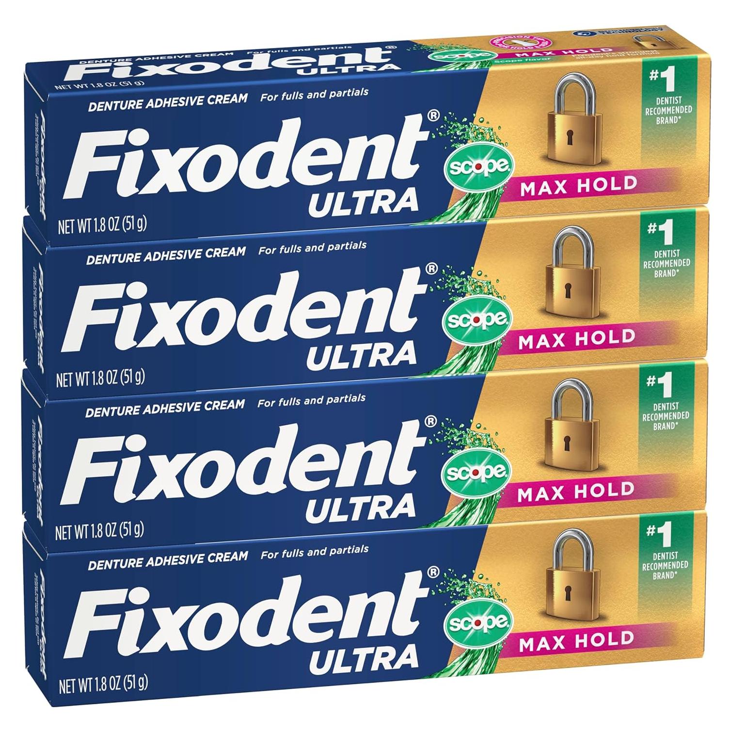 Adhesivo para Dentaduras Fixodent Ultra Max Hold 4x51g