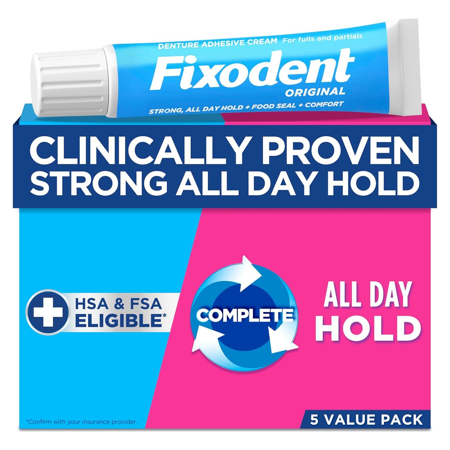 Crema Adhesiva para Dentaduras Fixodent Original 5x68g