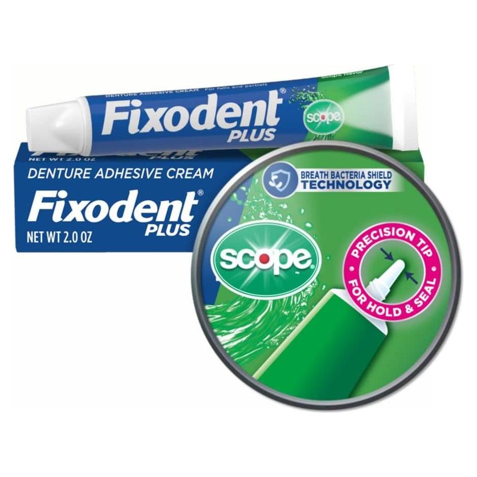 Adhesivo para Dentaduras Fixodent Plus Scope 56.7 g
