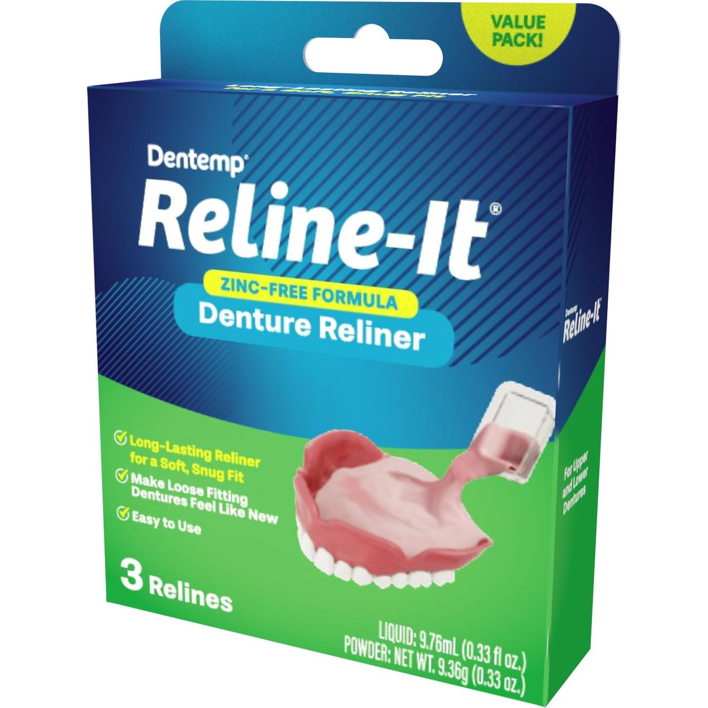 Kit de Reajuste de Dentaduras Dentemp Reline-It - 3 Reajustes