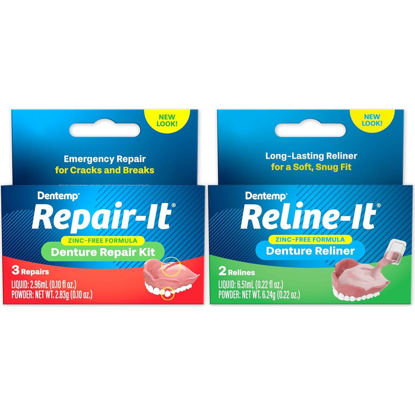 Kit de Reparación de Dentaduras Dentemp Repair-it y Reline-it - Ajuste y Reajuste