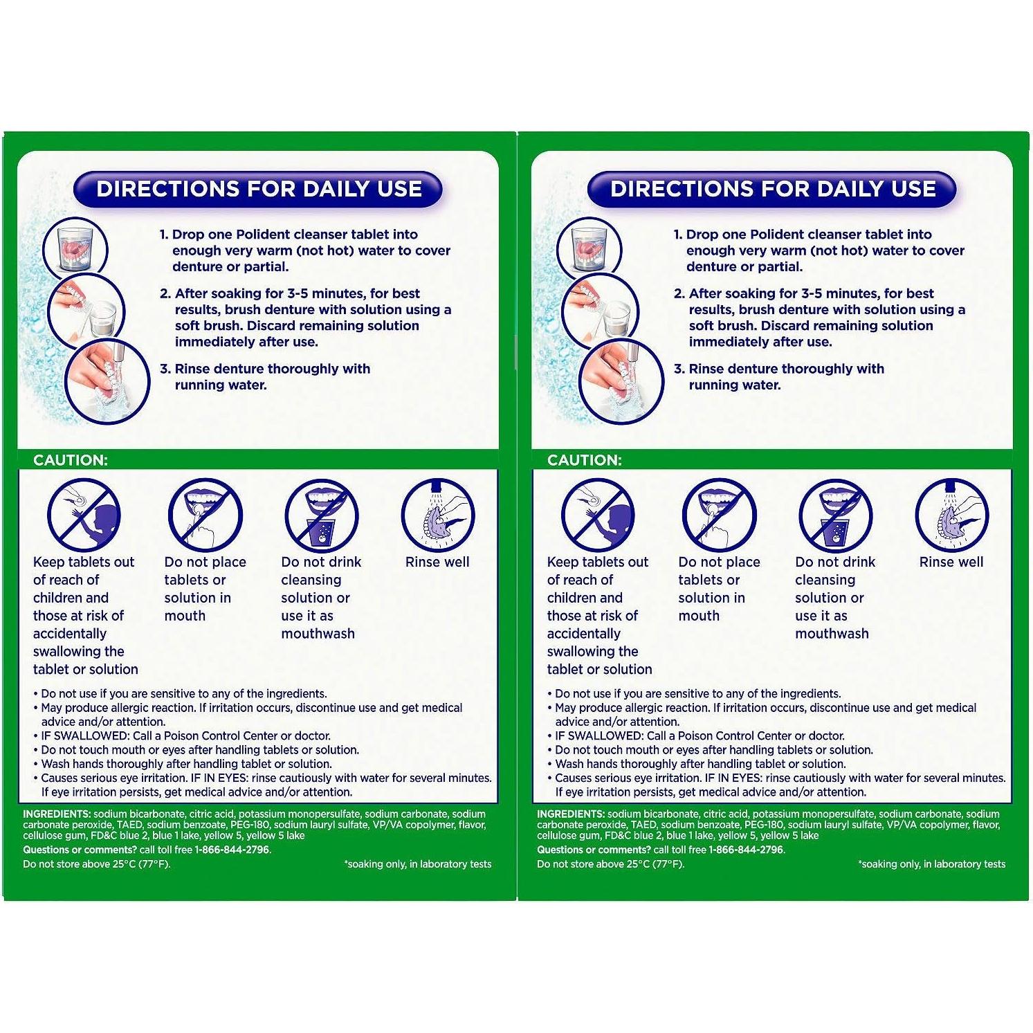 Limpiador Antibacteriano de Dentaduras Polident 3 Minutos - 2 Paquetes
