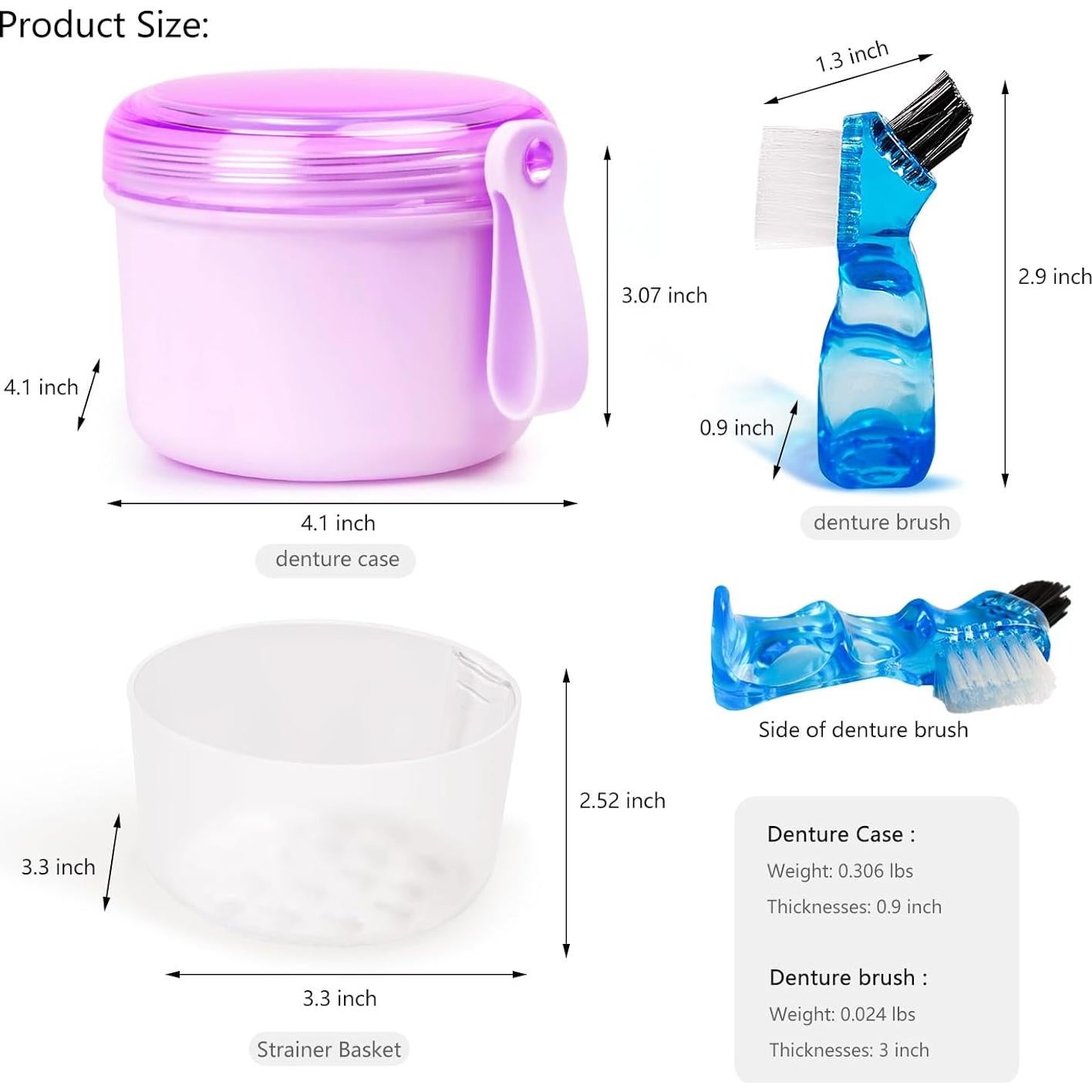 Taza de Baño para Dentaduras Mckkor Morada a Prueba de Fugas