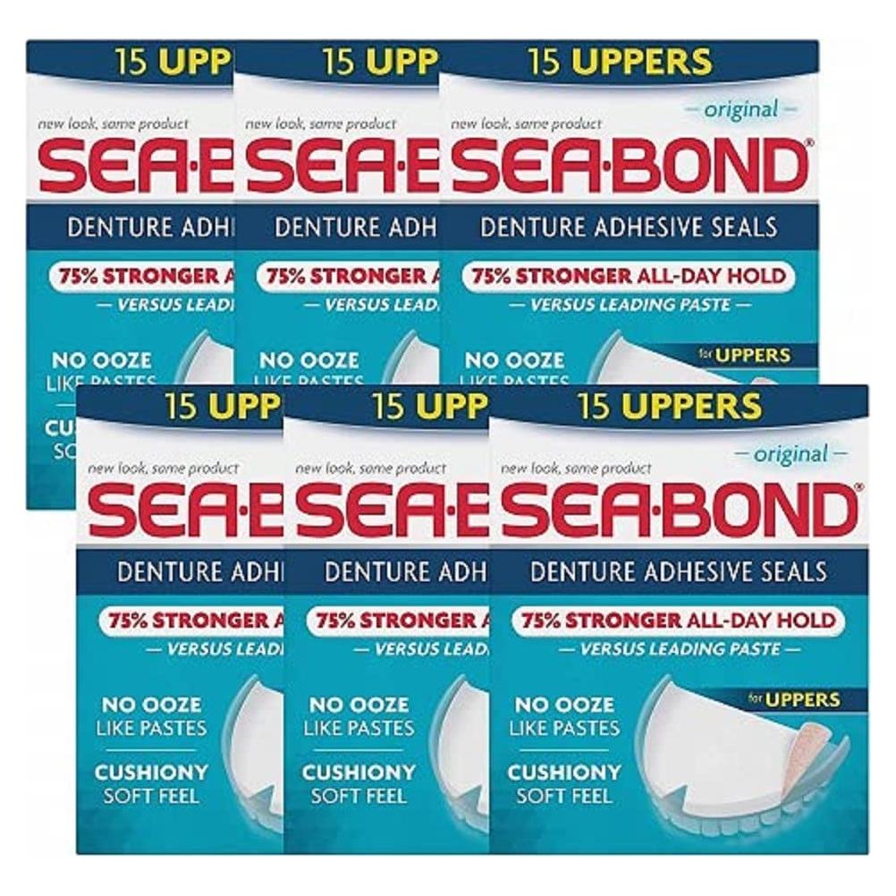 Sellos Adhesivos para Dentaduras Sea-Bond, Paquete de 6, 90 Superiores
