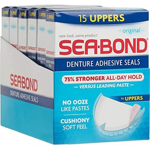 Sellos Adhesivos para Dentaduras Sea-Bond, Paquete de 6, 90 Superiores