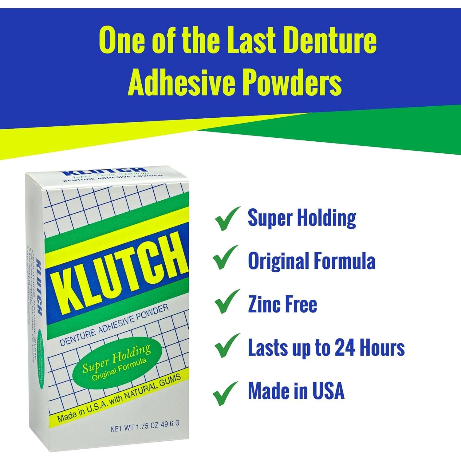 Klutch Polvo Adhesivo para Dentaduras Sin Zinc 49.6 g