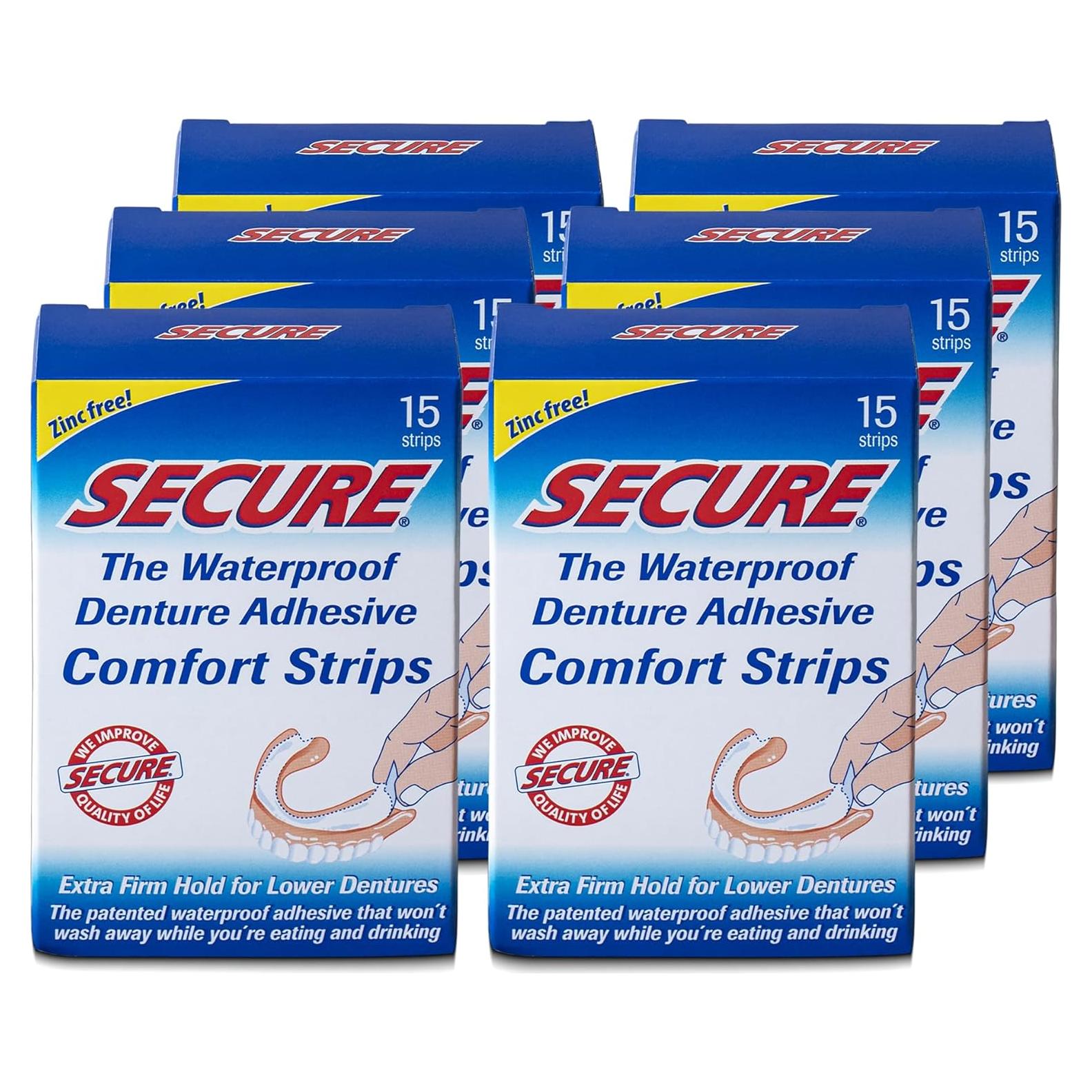 Tiras Adhesivas para Dentaduras Secure - 15 Piezas Impermeables
