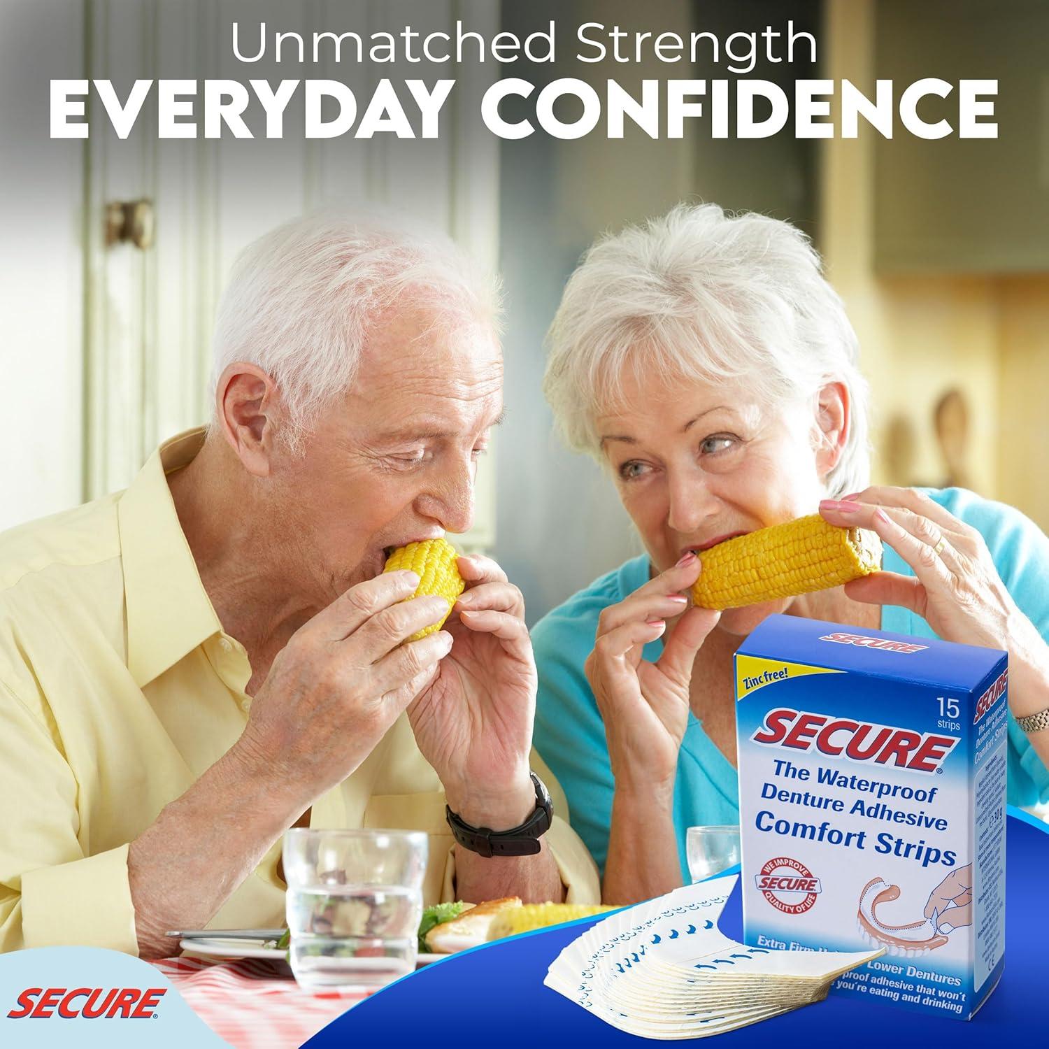Tiras Adhesivas para Dentaduras Secure - 15 Piezas Impermeables