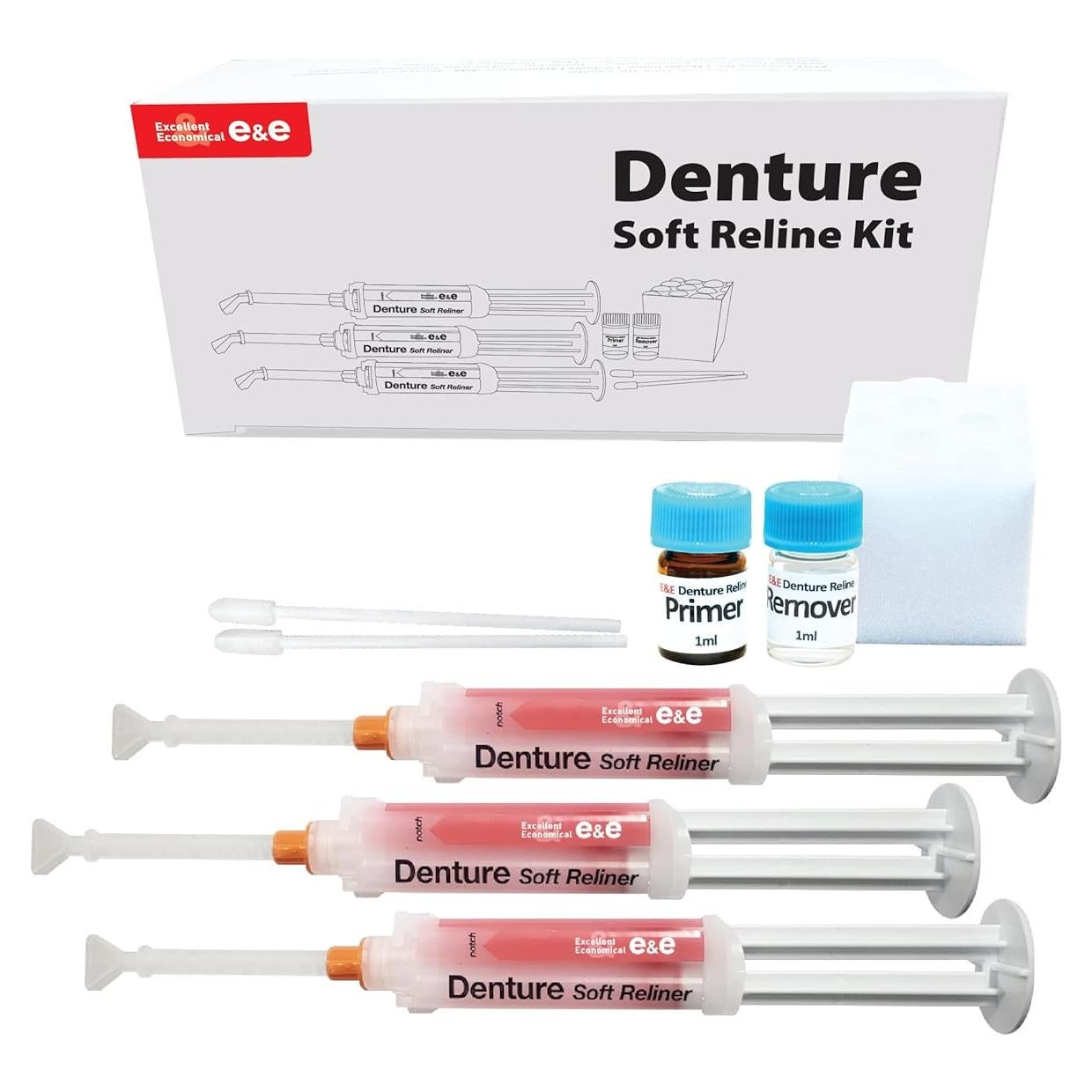 Kit de Reline Suave E&E para Dentaduras Superiores e Inferiores