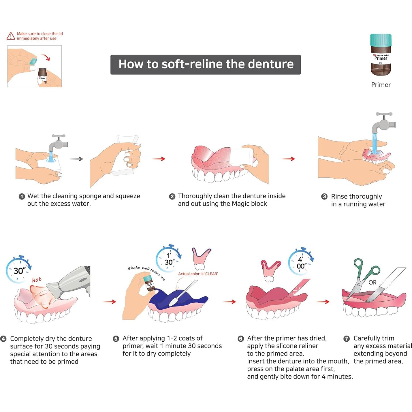 Kit de Reline Suave E&E para Dentaduras Superiores e Inferiores