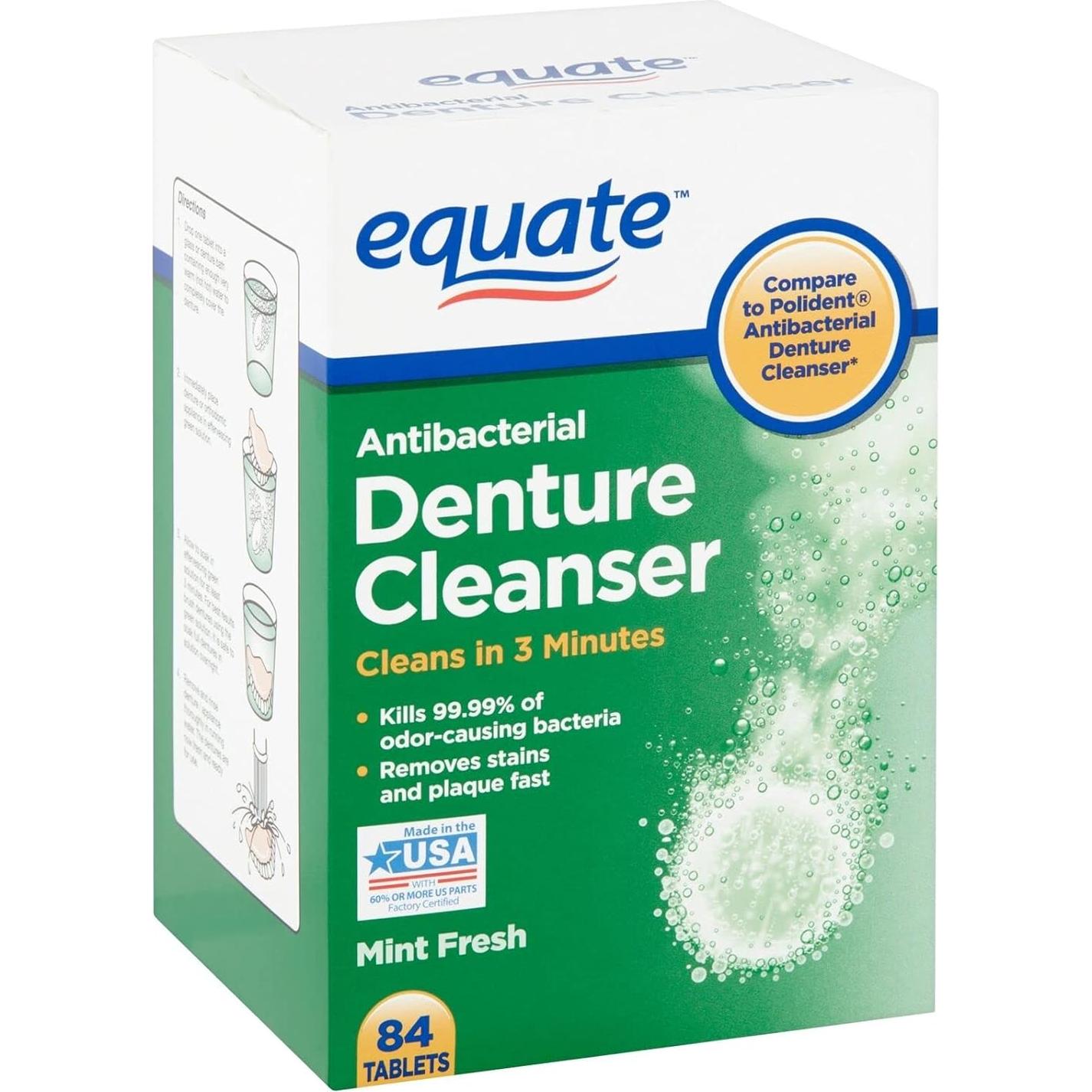 Crema Adhesiva para Dentaduras Super Poligrip Sin Zinc 68g + Tabletas Limpiadoras Equate 84 unidades