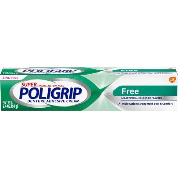 Crema Adhesiva para Dentaduras Super Poligrip Sin Zinc 68g + Tabletas Limpiadoras Equate 84 unidades