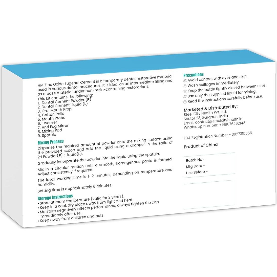 Kit de Cemento Dental HM - Óxido de Zinc y Eugenol 20g