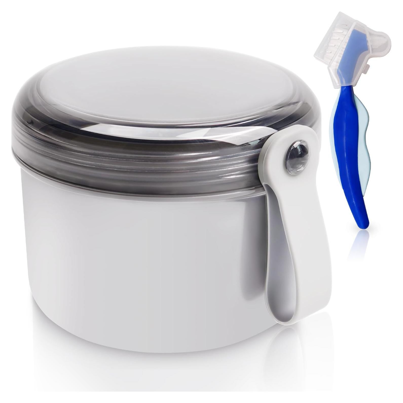 Caja de Dentaduras Mckkor a Prueba de Fugas con Cepillo - Gris