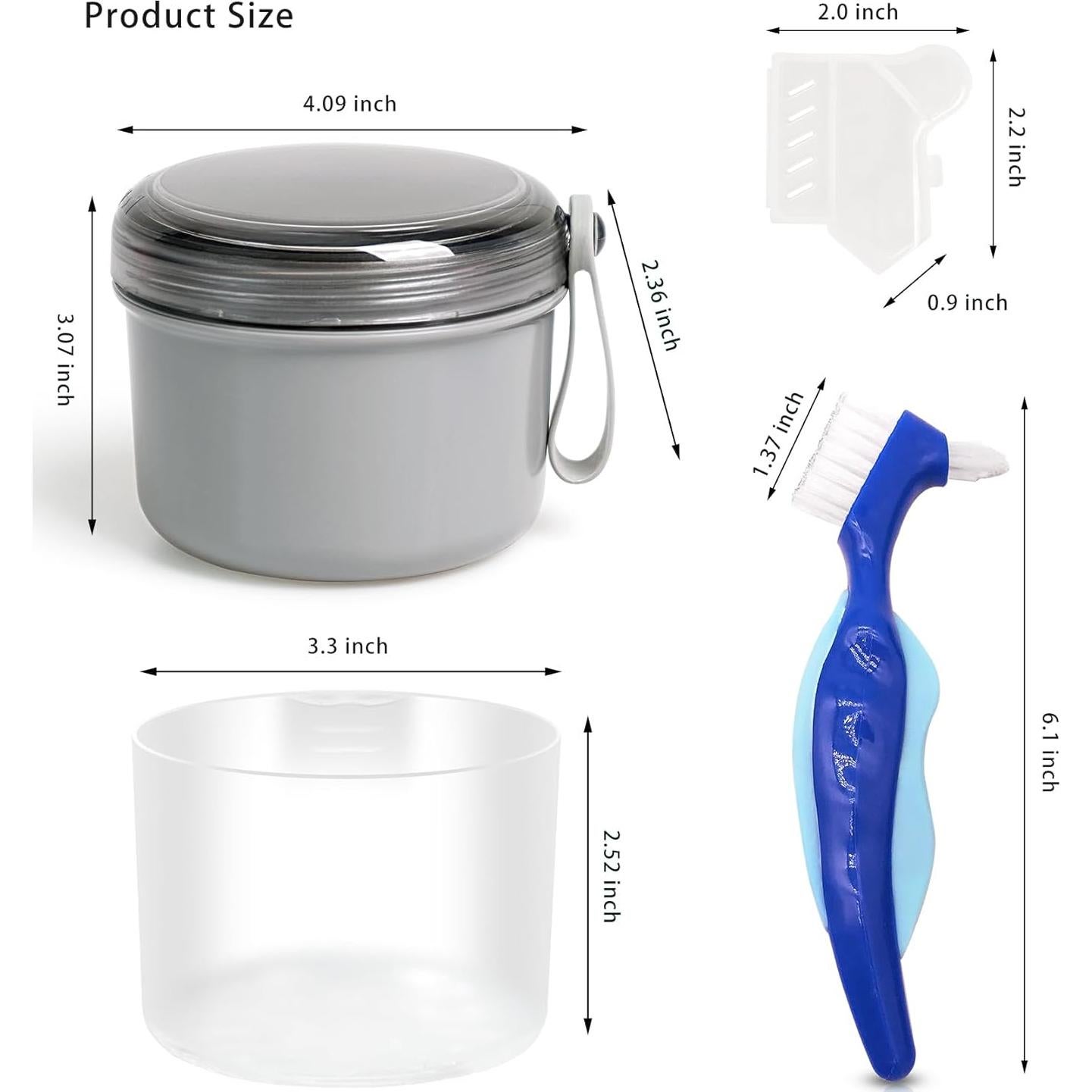 Caja de Dentaduras Mckkor a Prueba de Fugas con Cepillo - Gris