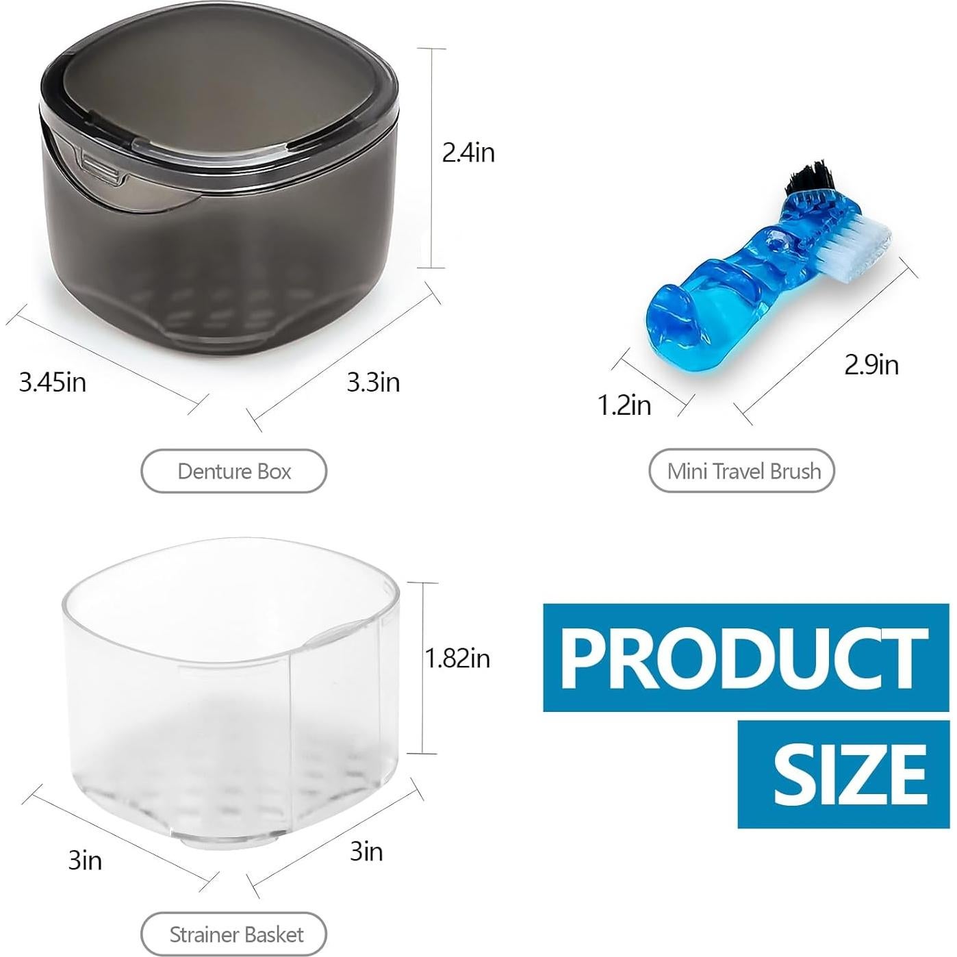 Caja para Dentaduras EZEELAI Negra Transparente con Cepillo 9x7cm
