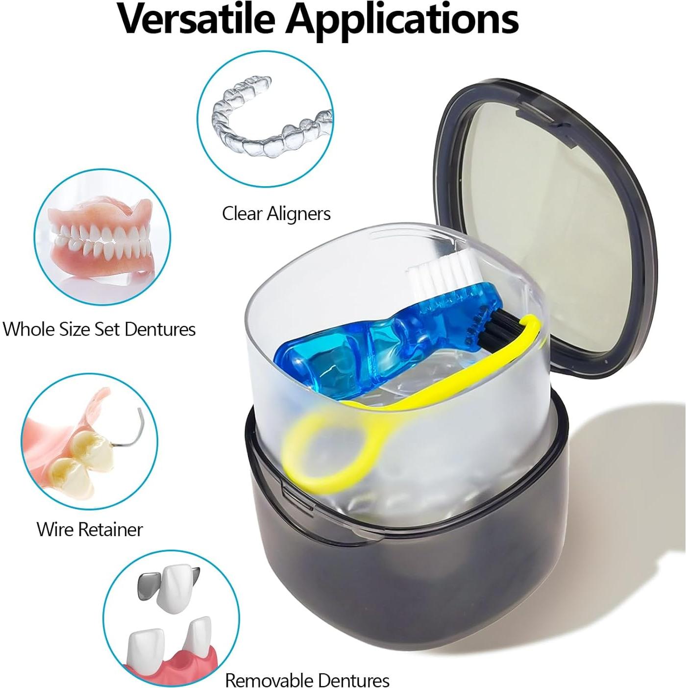 Caja para Dentaduras EZEELAI Negra Transparente con Cepillo 9x7cm