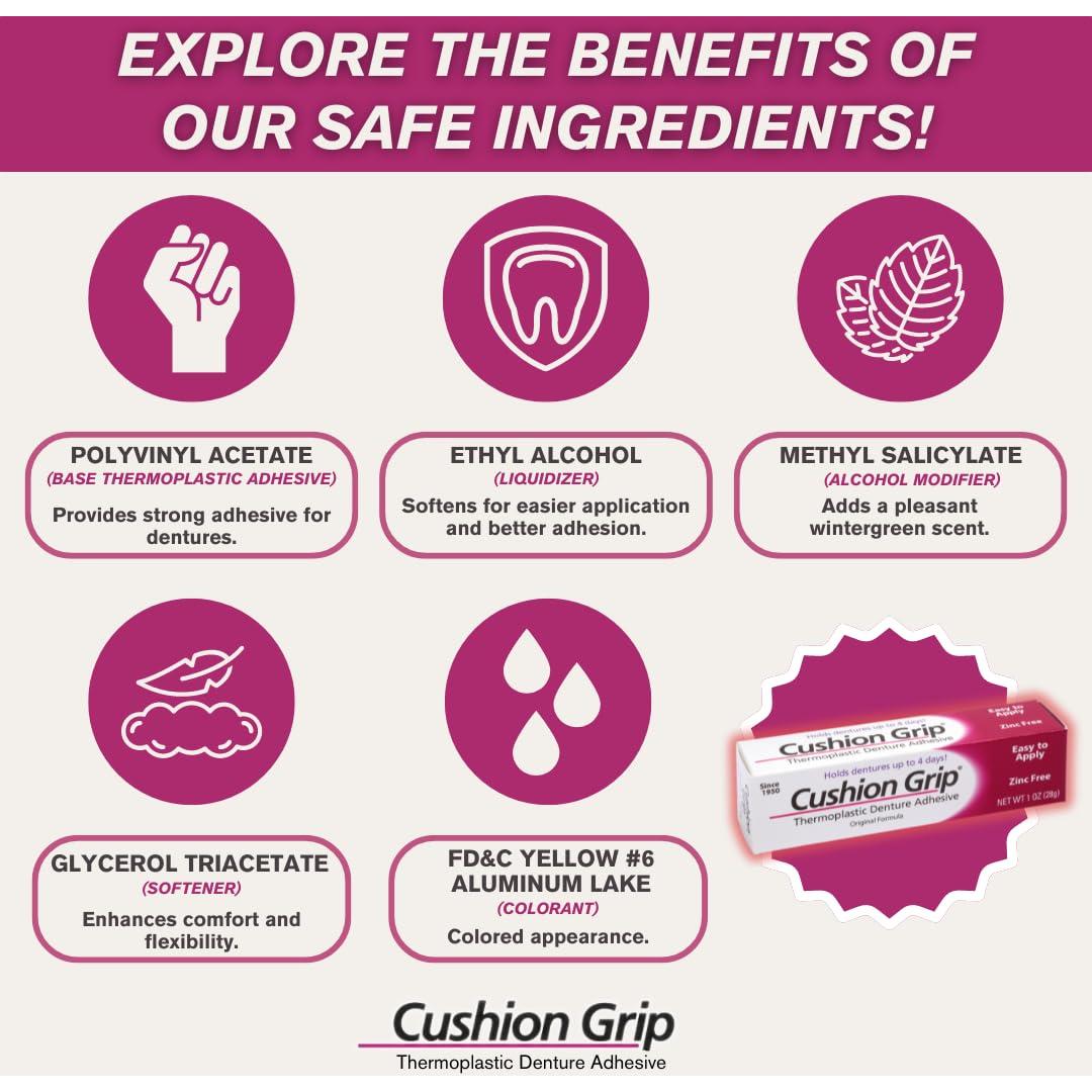Adhesivo para Prótesis Dentales Cushion Grip 28.35 g - Ajuste Seguro
