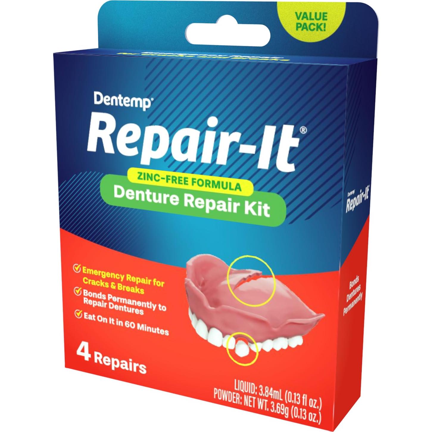 Kit de Reparación de Dentaduras Dentemp Repair-It 4 Contenido