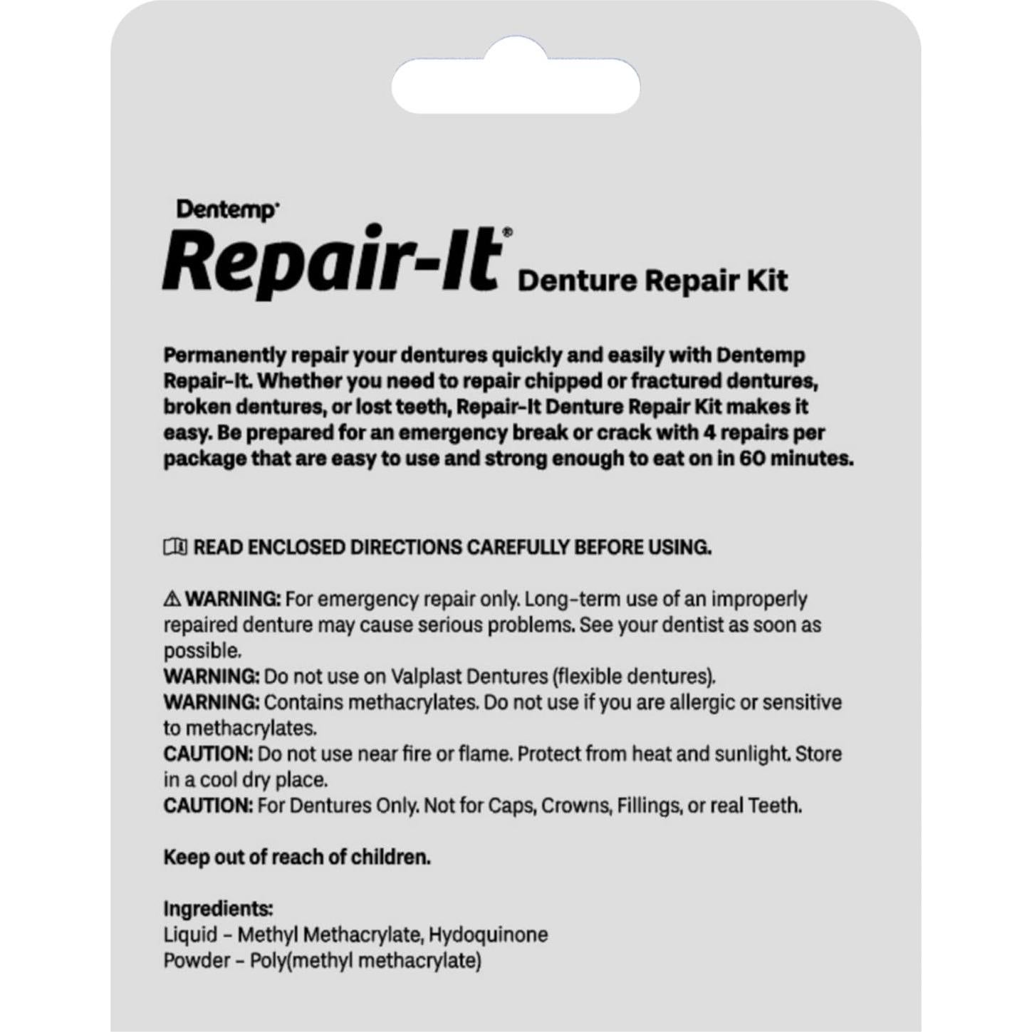 Kit de Reparación de Dentaduras Dentemp Repair-It 4 Contenido