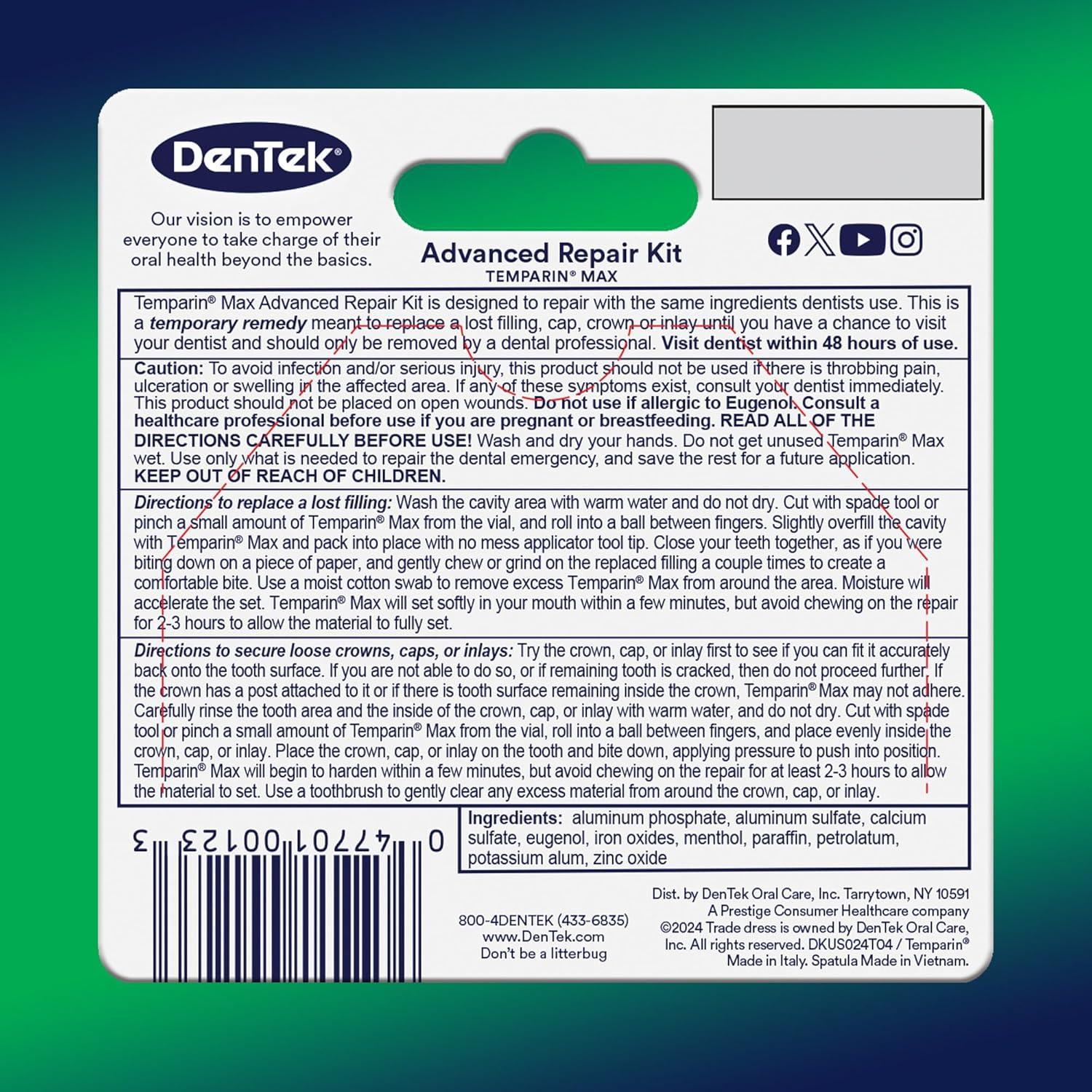 Kit de Reparación Dental DenTek Temparin Max - 6 Paquetes