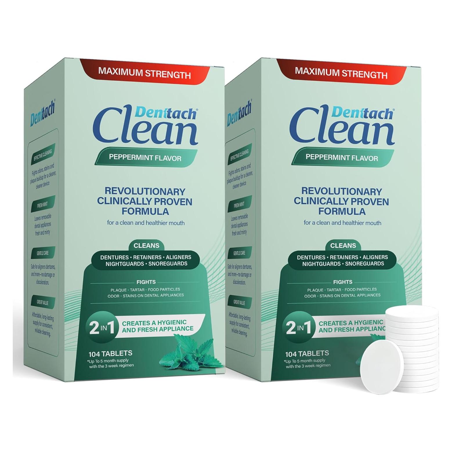 Tabletas Limpiadoras Denttach Clean 104 Unidades Menta Paquete de 2