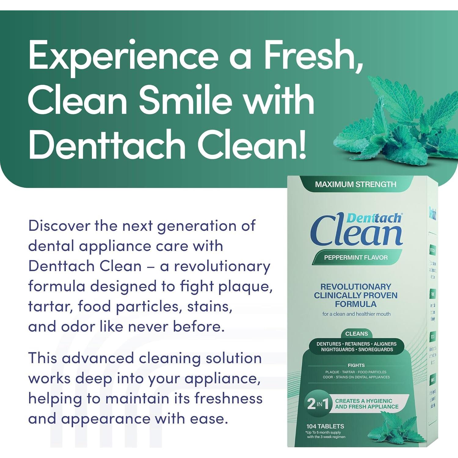 Tabletas Limpiadoras Denttach Clean 104 Unidades Menta Paquete de 2