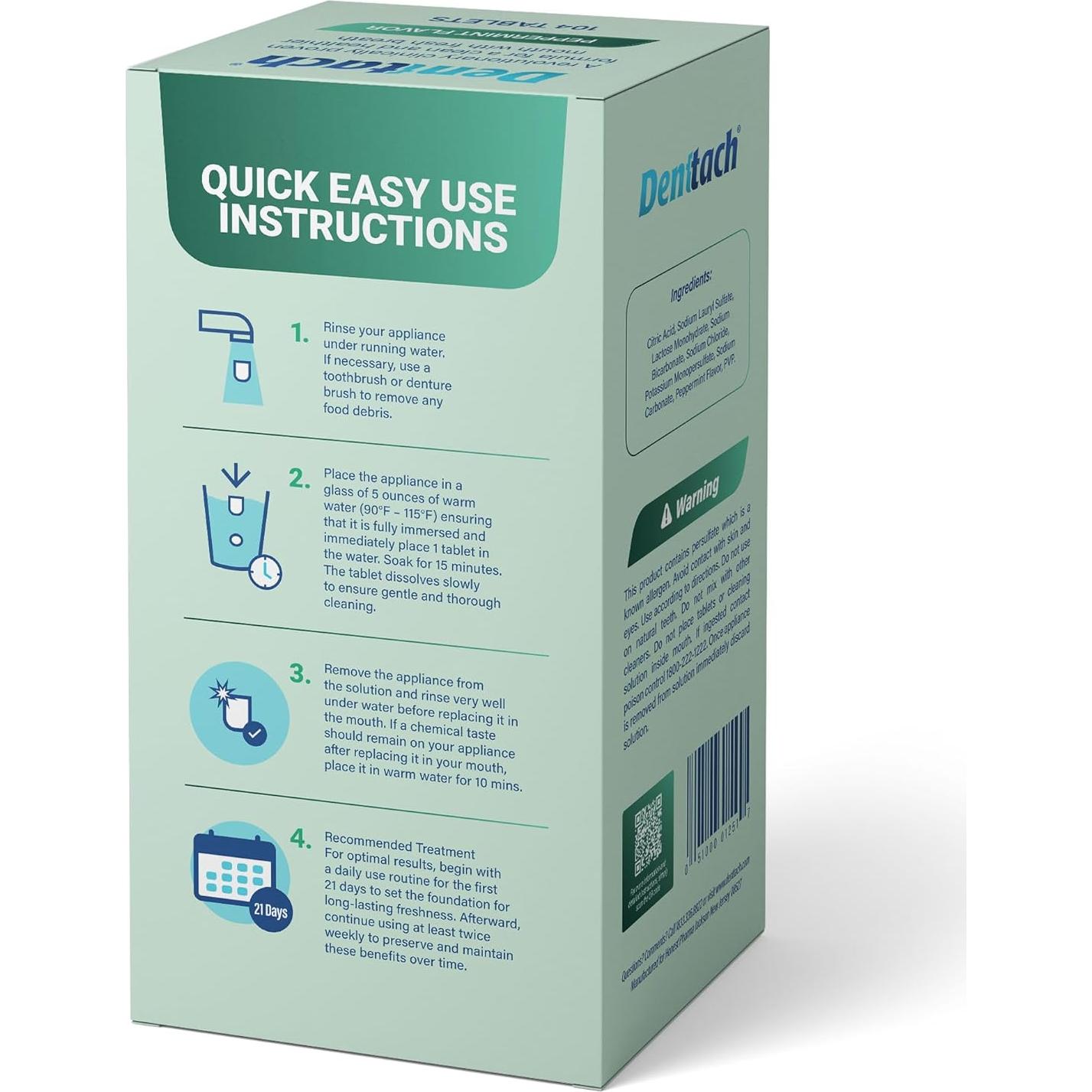 Tabletas Limpiadoras Denttach Clean 104 Unidades Menta Paquete de 2