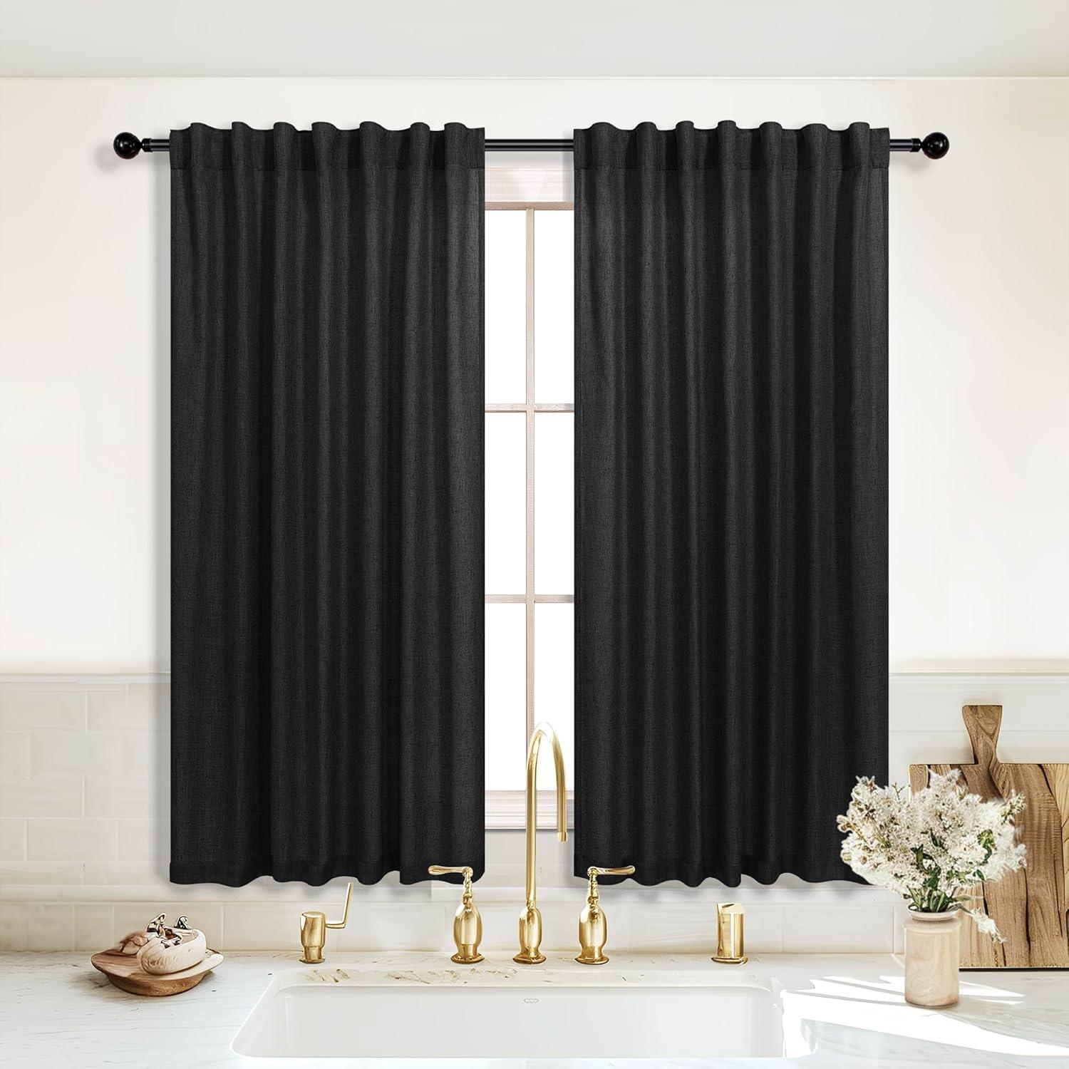 Cortinas Sheer KOUFALL 52x54 cm Lino y Poliéster Negro