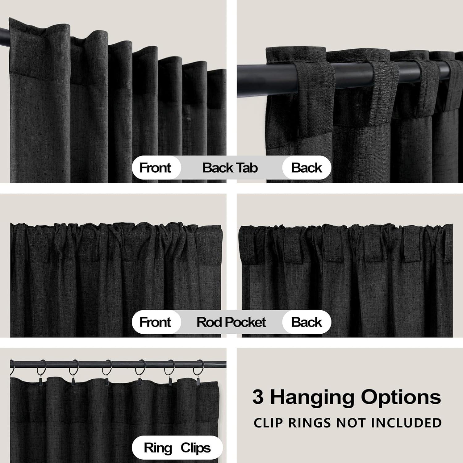 Cortinas Sheer KOUFALL 52x54 cm Lino y Poliéster Negro