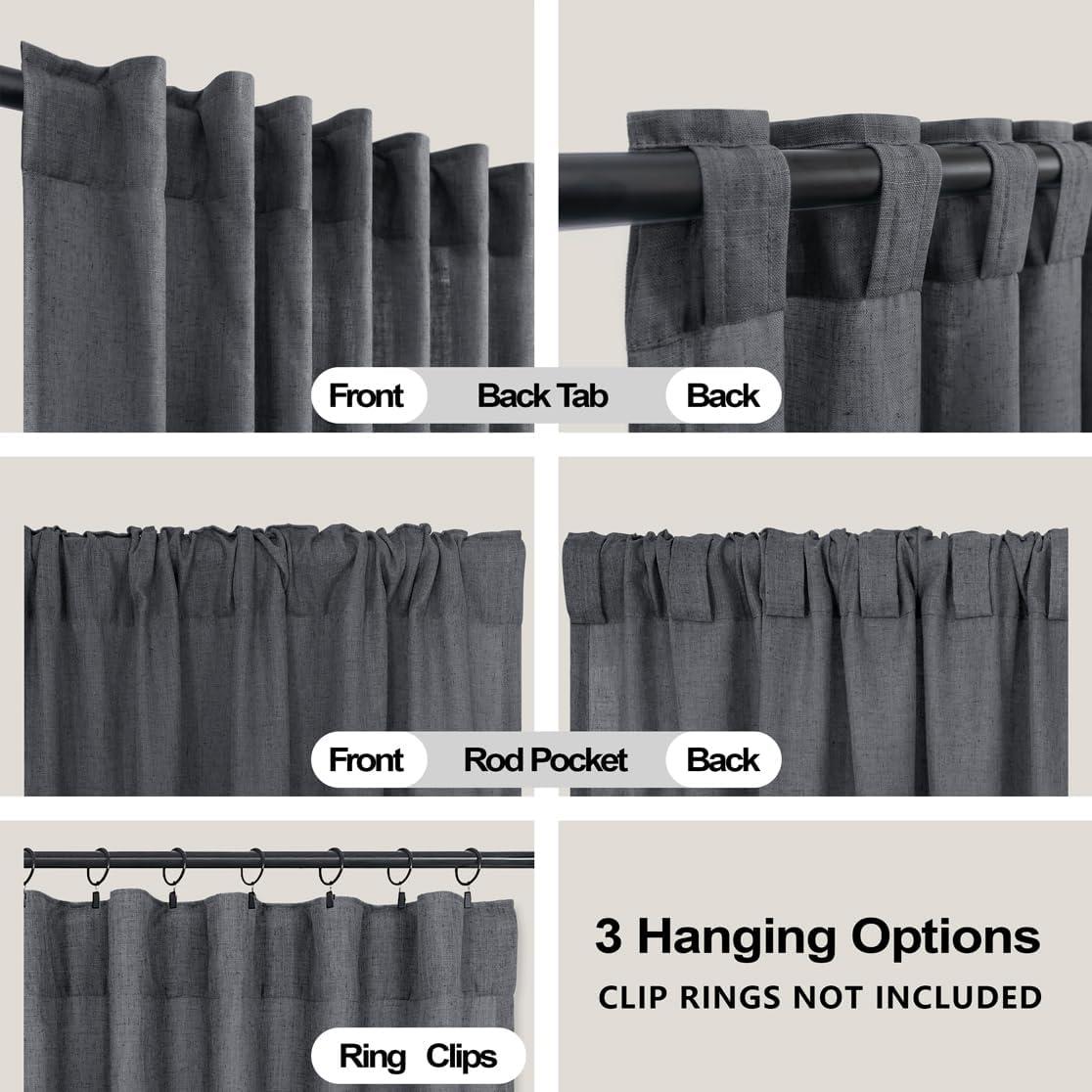 Cortinas Sheer KOUFALL 52x229 cm Lino Gris Oscuro 2 Piezas