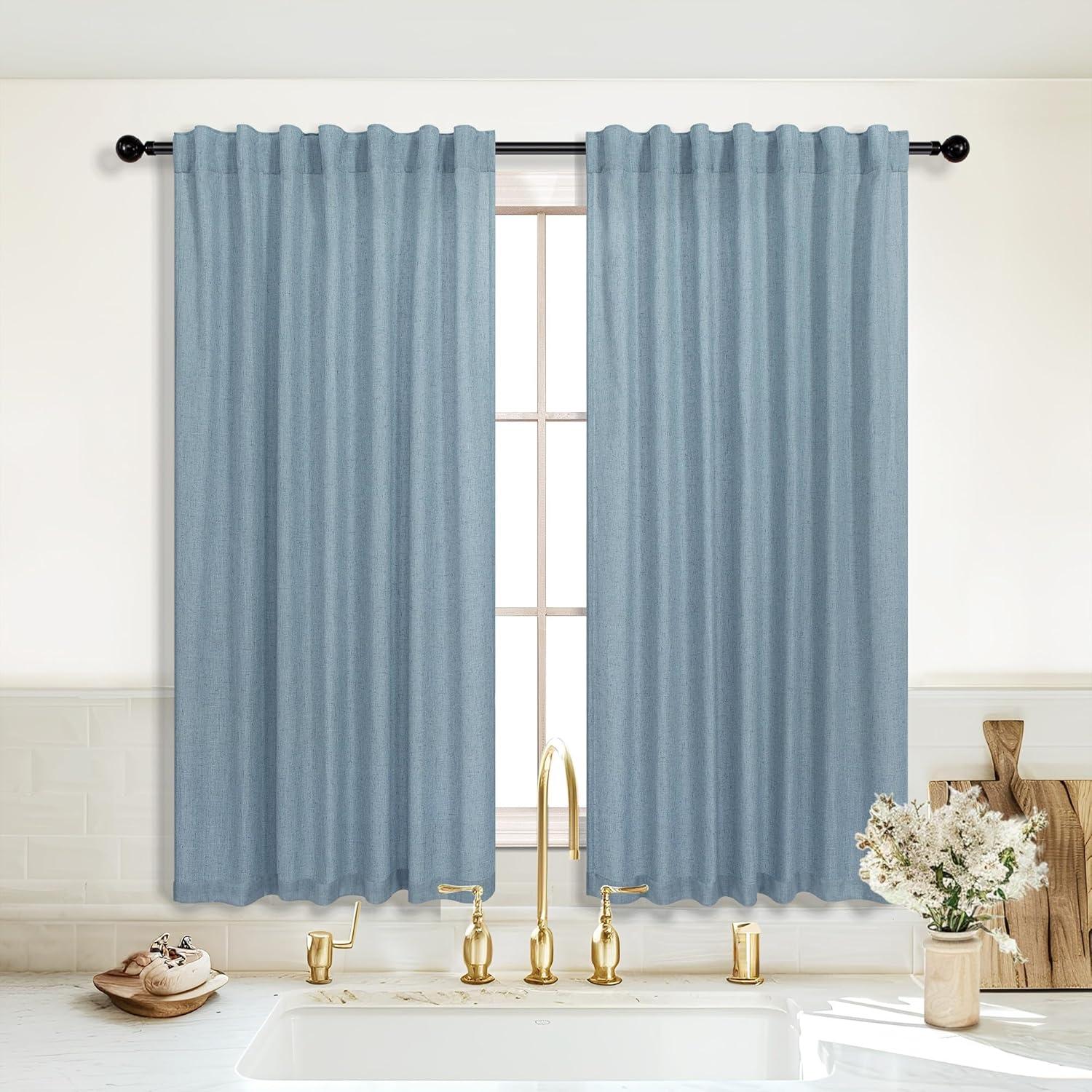 Cortinas KOUFALL 2 Paneles Lino 114 cm Azul Piedra