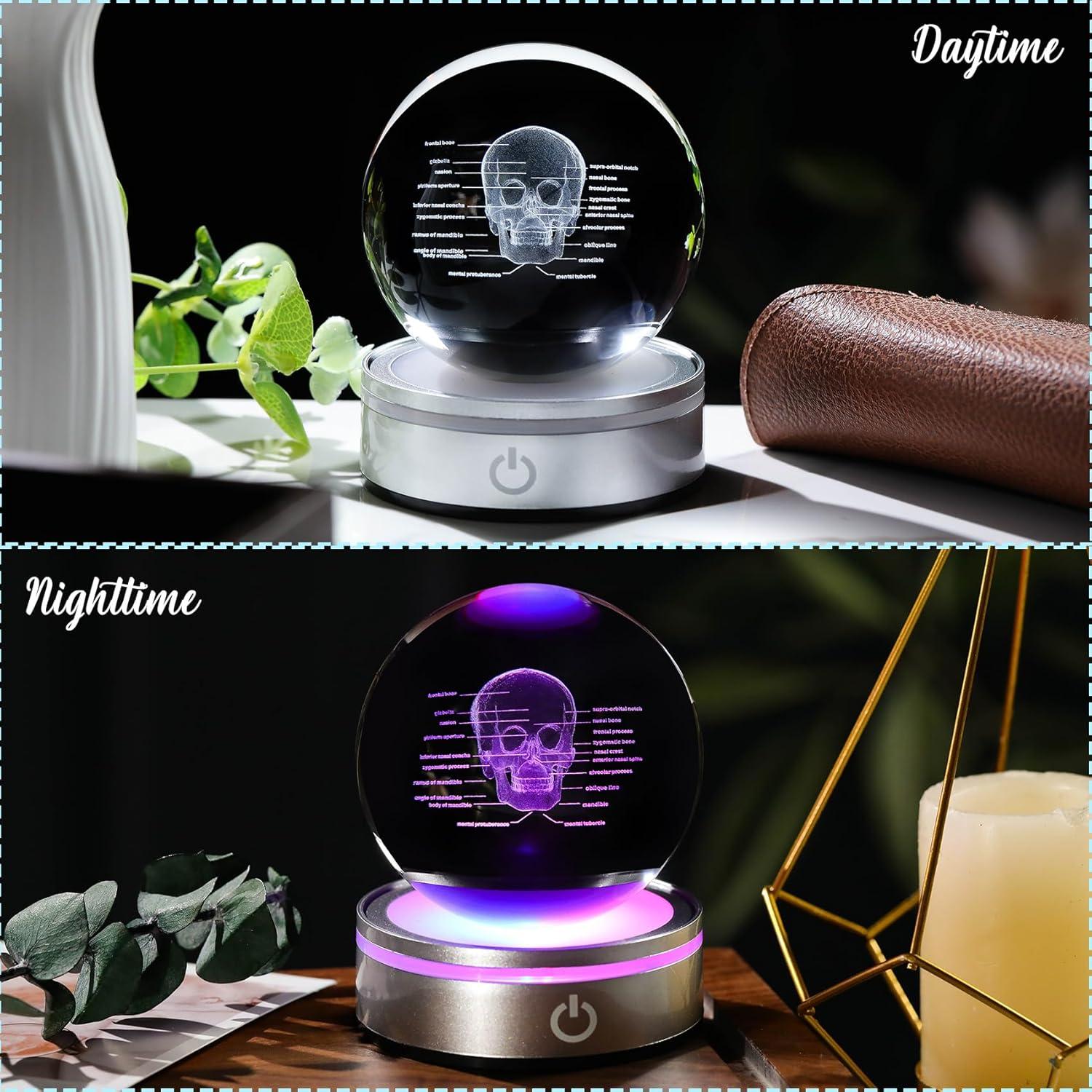 Bola de Cristal 3D Cráneo Humano 8 cm con Base LED Arikyrist