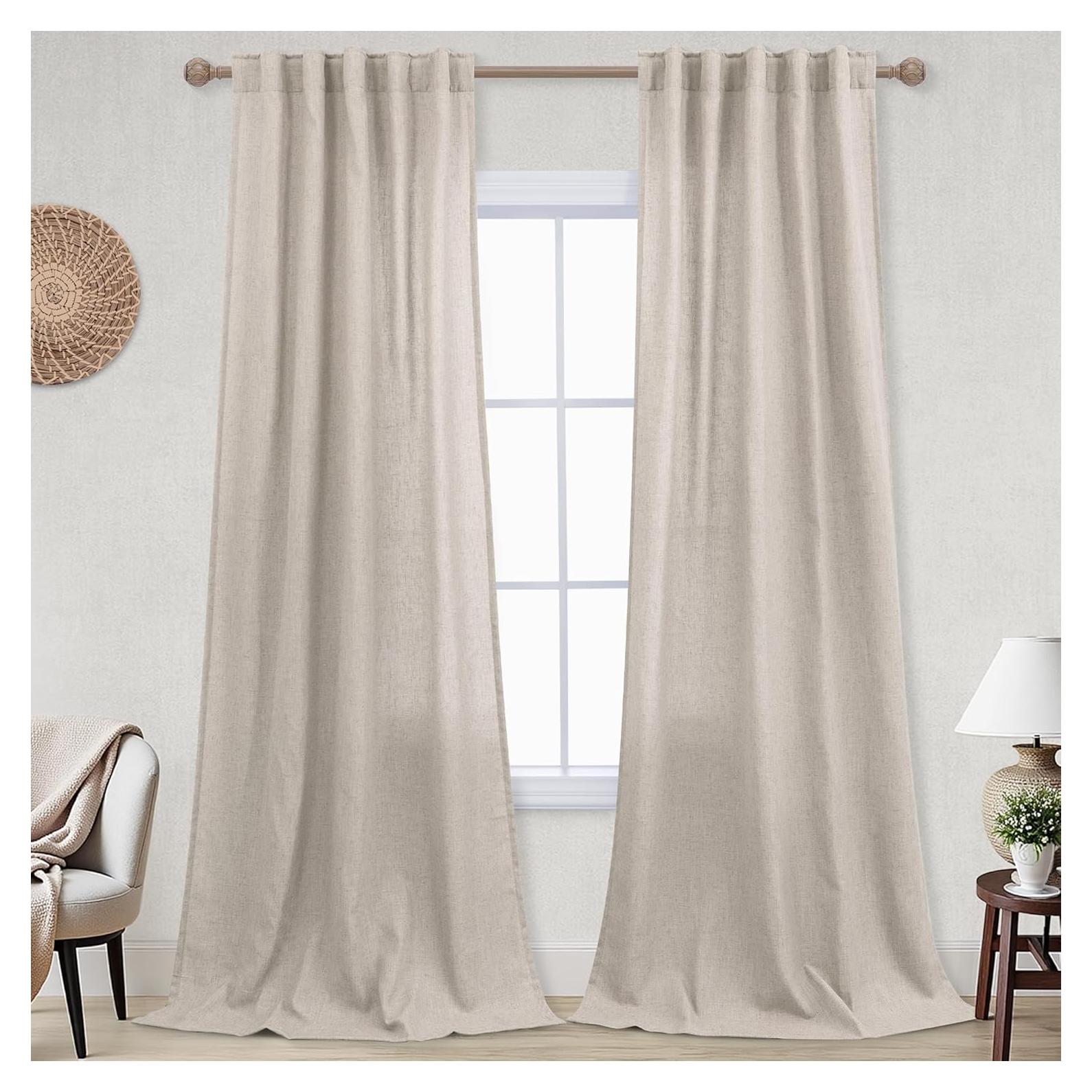 Cortinas Rústicas KOUFALL Beige 42x244 cm 2 Paneles Lino