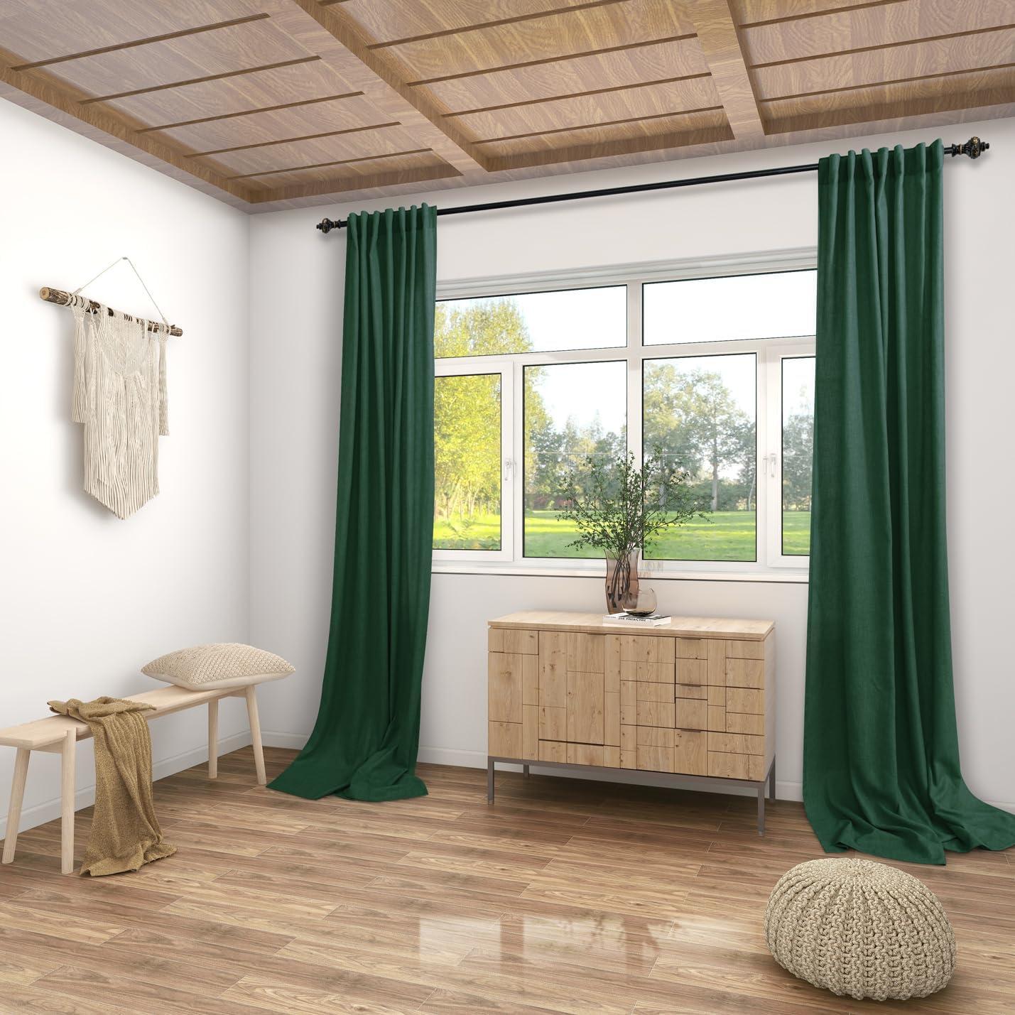 Cortinas KOUFALL Verde Oscuro 160 cm 2 Paneles Lino